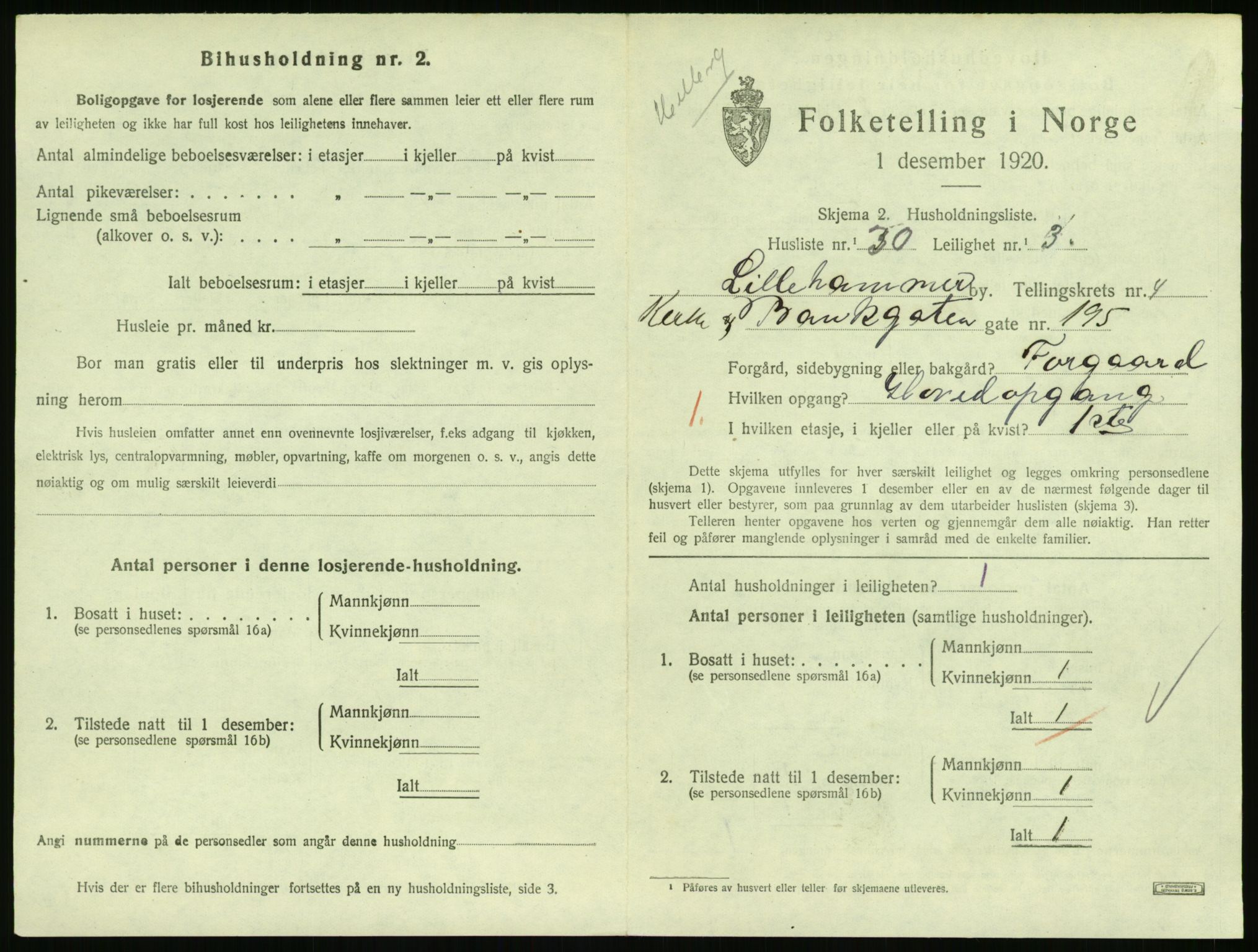 SAH, 1920 census for Lillehammer, 1920, p. 2044