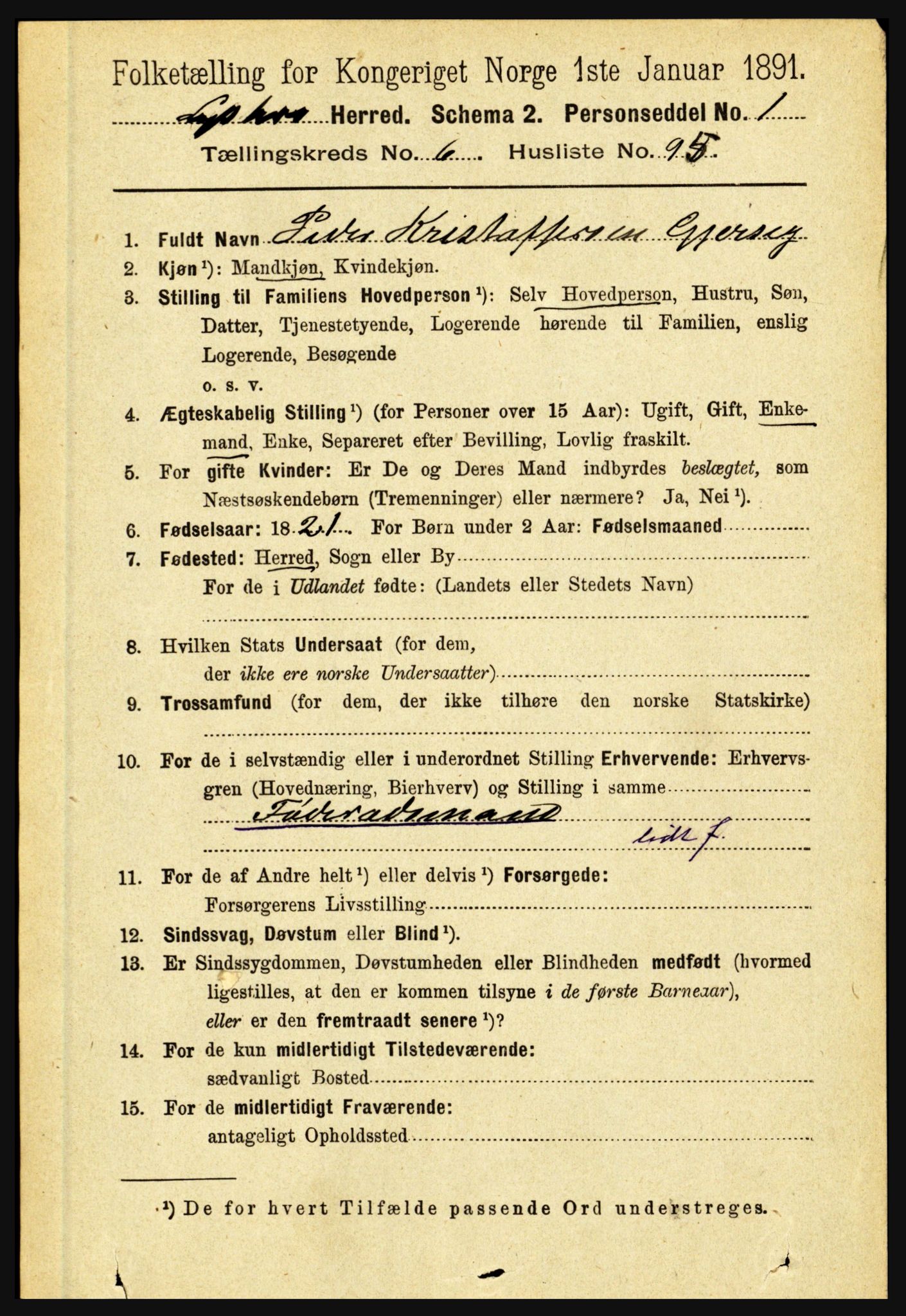 RA, 1891 census for 1426 Luster, 1891, p. 2595