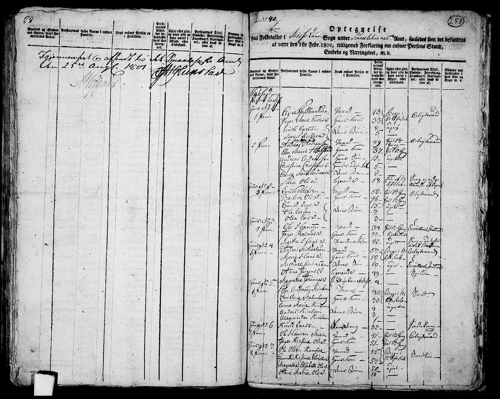 RA, 1801 census for 0104P Moss, 1801, p. 257b-258a