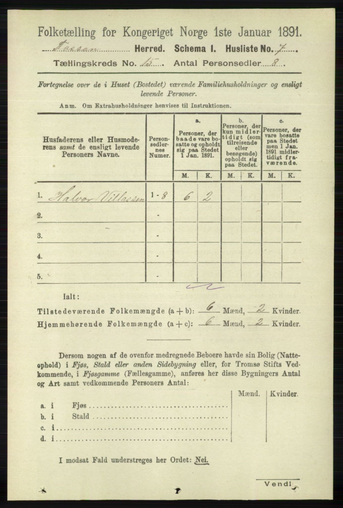 RA, 1891 census for 1129 Forsand, 1891, p. 2378