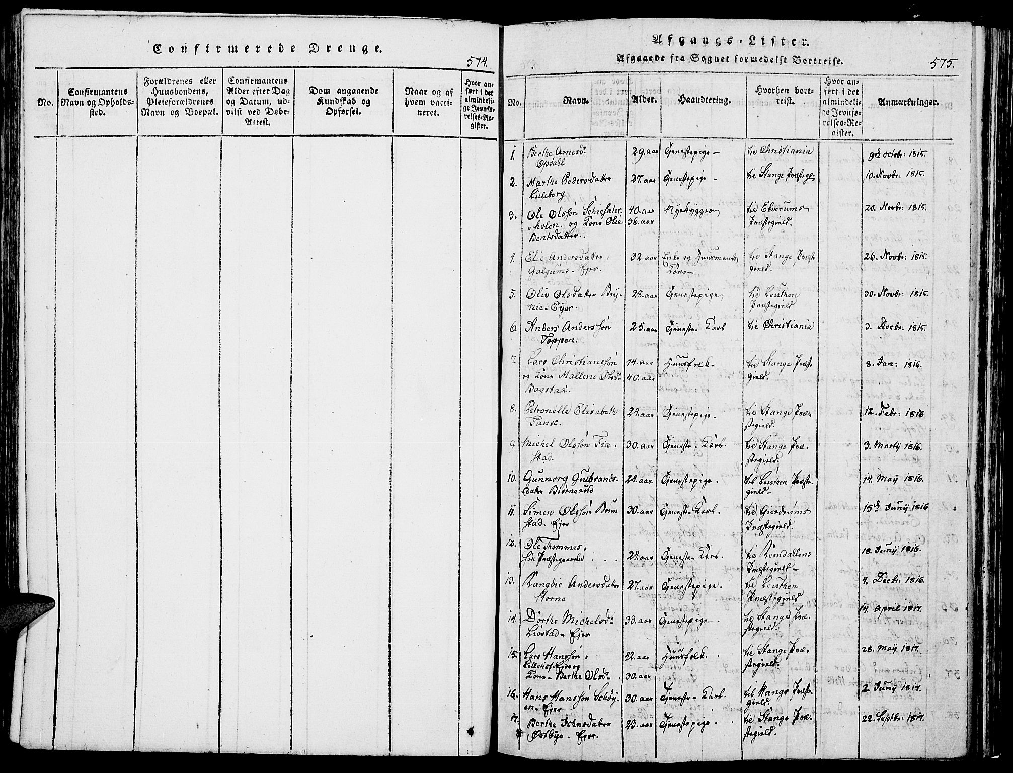 Romedal prestekontor, SAH/PREST-004/K/L0002: Parish register (official) no. 2, 1814-1828, p. 574-575