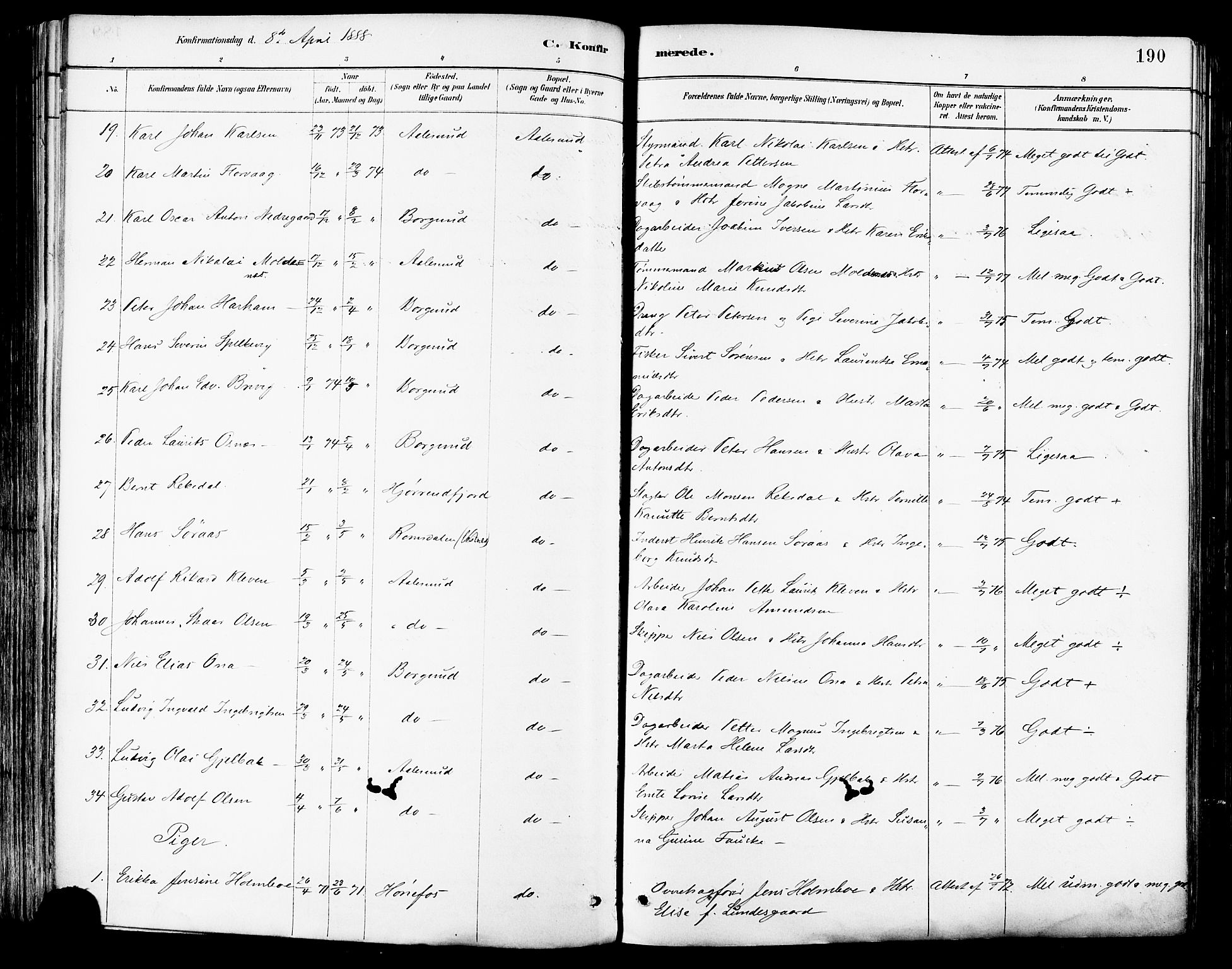 Ministerialprotokoller, klokkerbøker og fødselsregistre - Møre og Romsdal, AV/SAT-A-1454/529/L0455: Parish register (official) no. 529A05, 1885-1893, p. 190