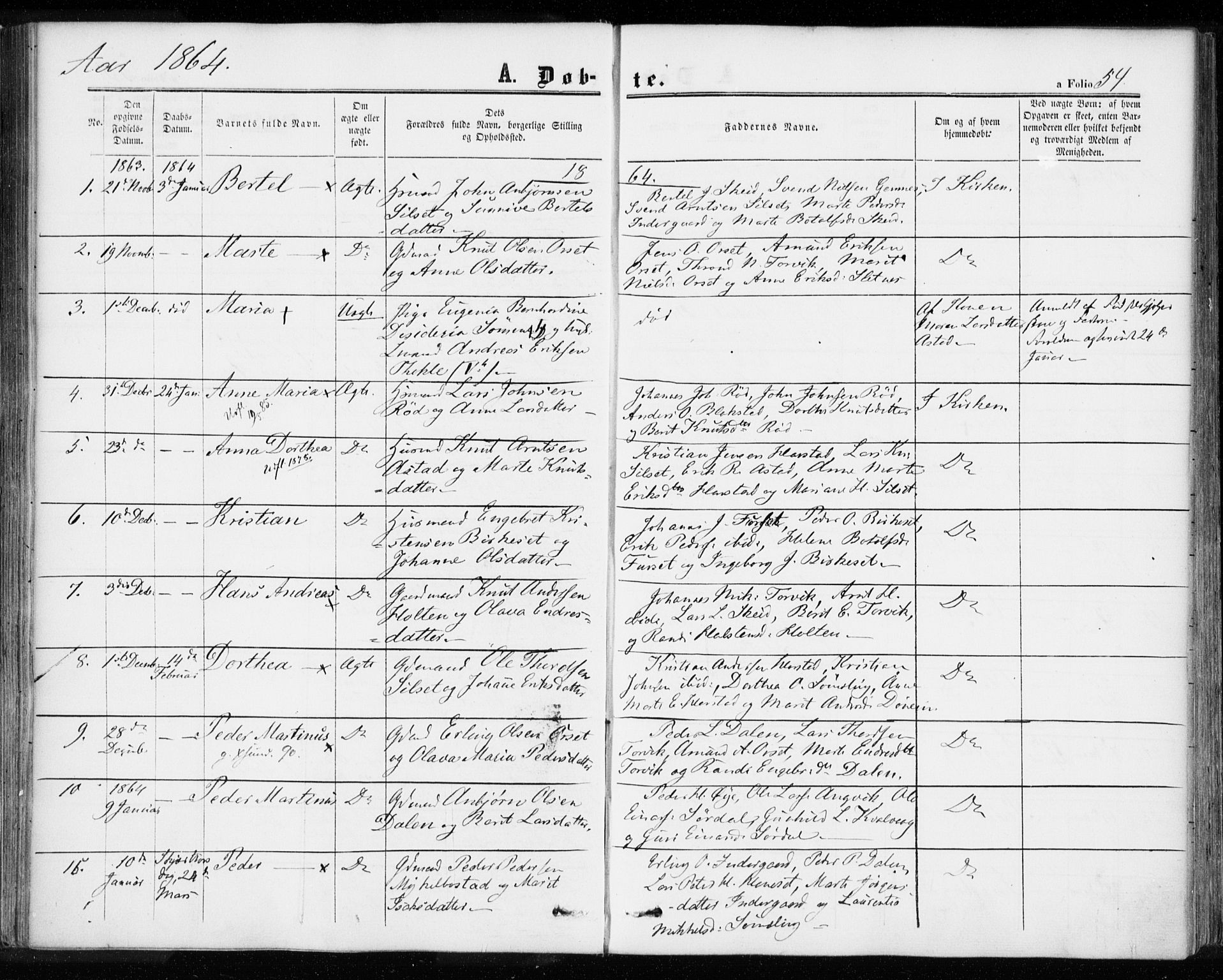 Ministerialprotokoller, klokkerbøker og fødselsregistre - Møre og Romsdal, SAT/A-1454/584/L0965: Parish register (official) no. 584A05, 1857-1868, p. 54