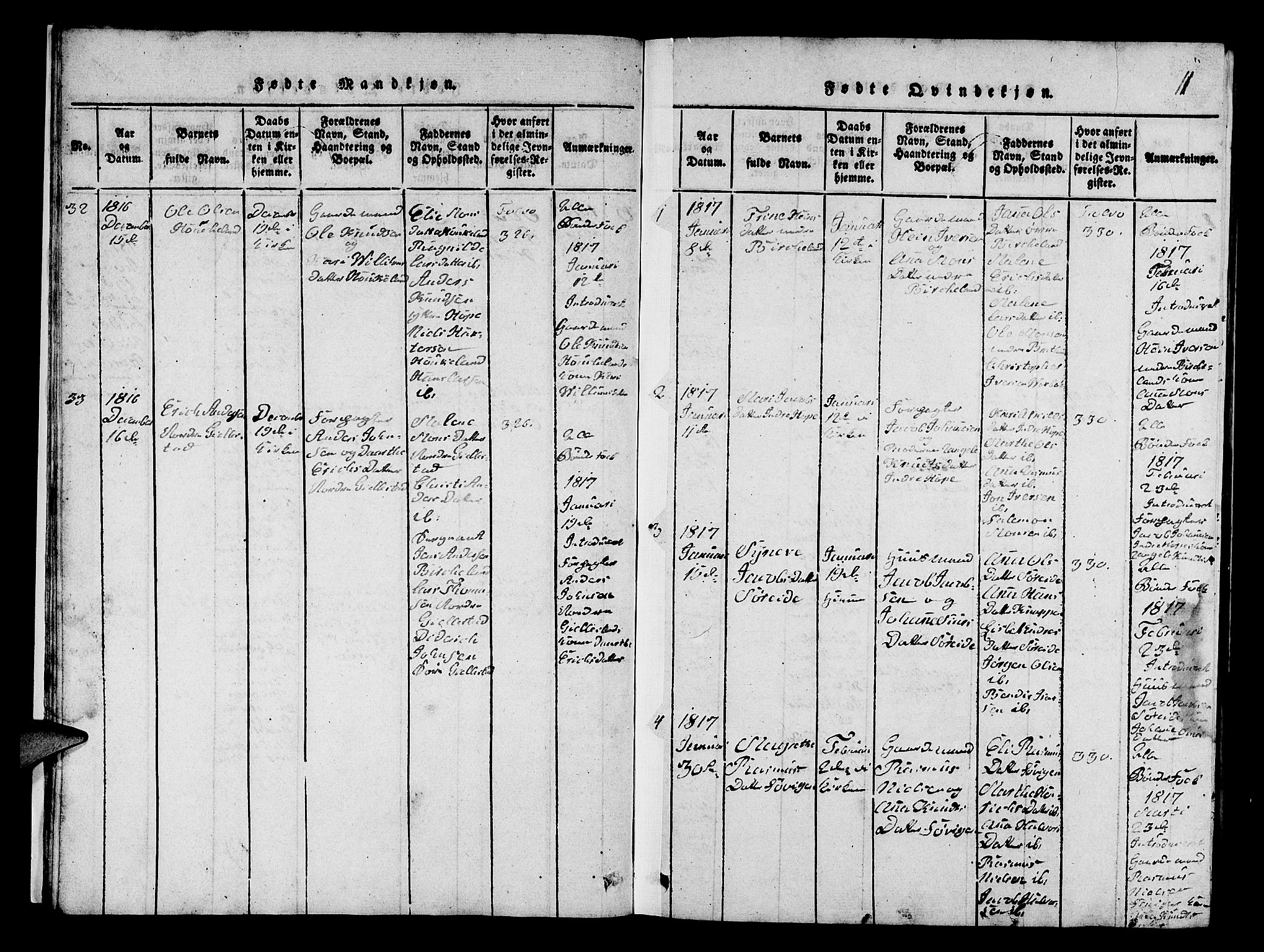 Fana Sokneprestembete, SAB/A-75101/H/Hab/Haba/L0001: Parish register (copy) no. A 1, 1816-1836, p. 11