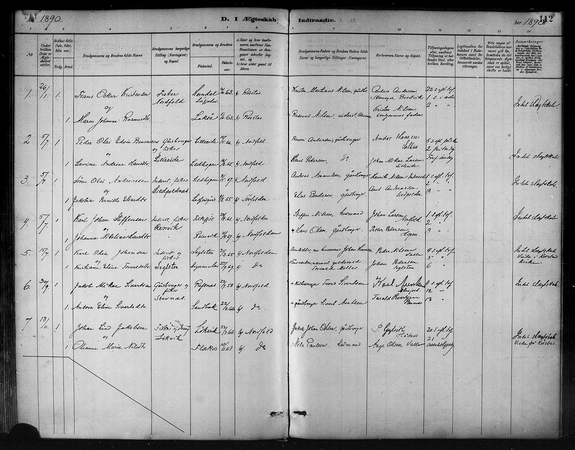 Ministerialprotokoller, klokkerbøker og fødselsregistre - Nordland, AV/SAT-A-1459/858/L0831: Parish register (official) no. 858A01, 1884-1902, p. 112