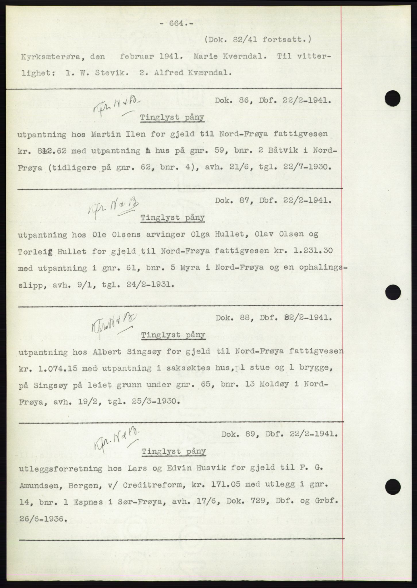 Hitra sorenskriveri, AV/SAT-A-0018/2/2C/2Ca: Mortgage book no. C1, 1936-1945, Diary no: : 86/1941