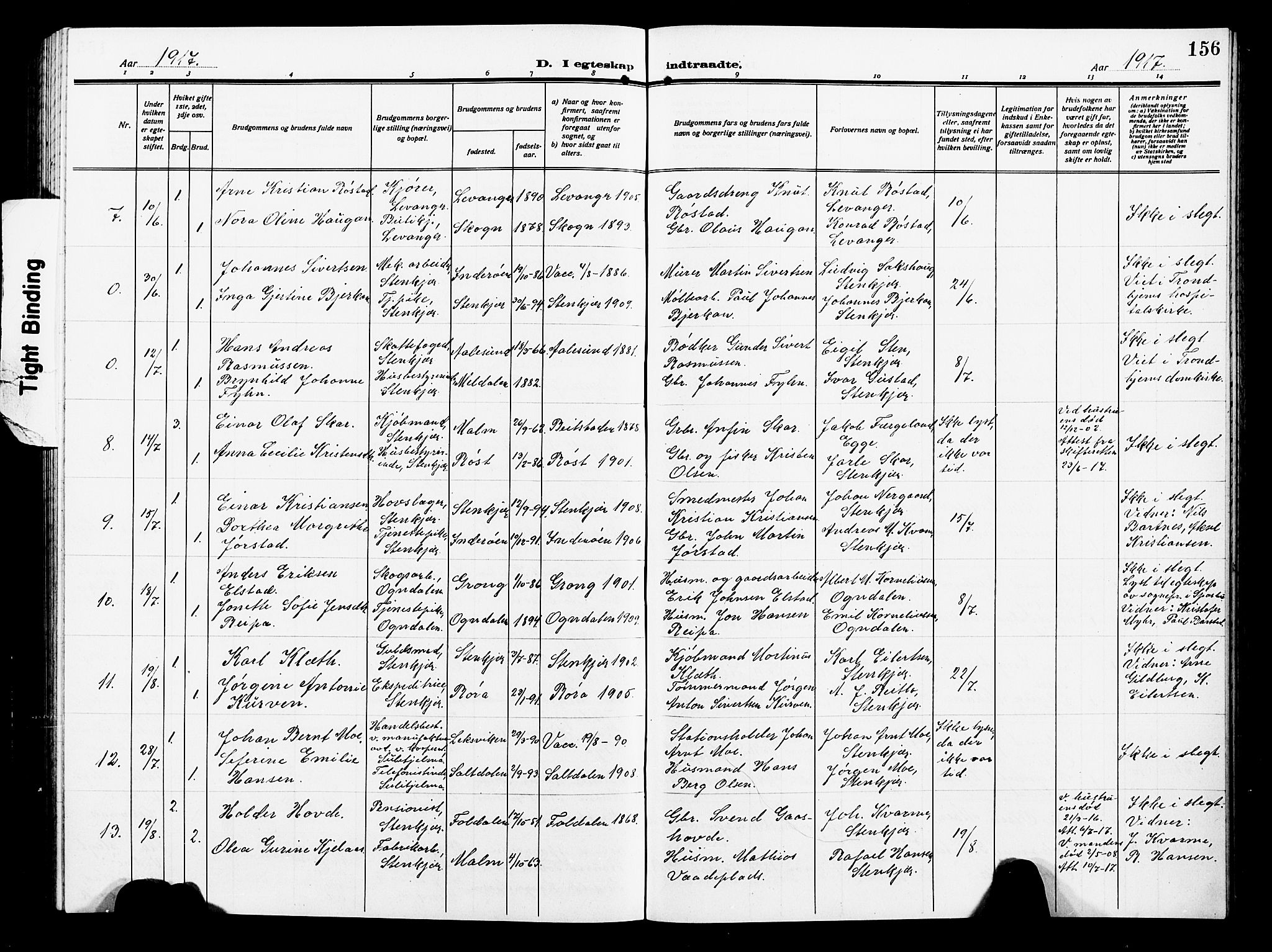 Ministerialprotokoller, klokkerbøker og fødselsregistre - Nord-Trøndelag, SAT/A-1458/739/L0376: Parish register (copy) no. 739C04, 1908-1917, p. 156