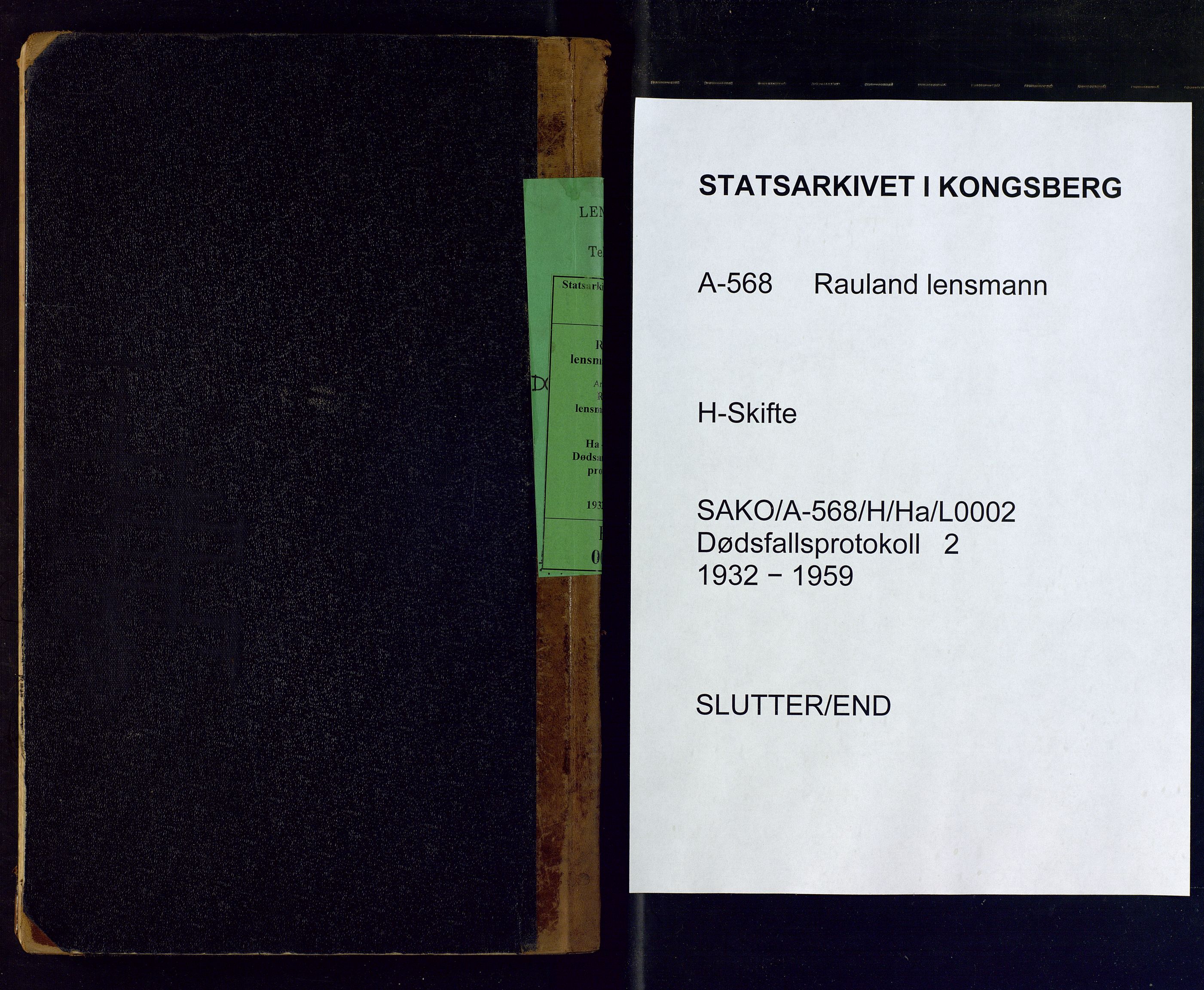 Rauland lensmannskontor, SAKO/A-568/H/Ha/L0002: Dødsfallsprotokoll, 1932-1959