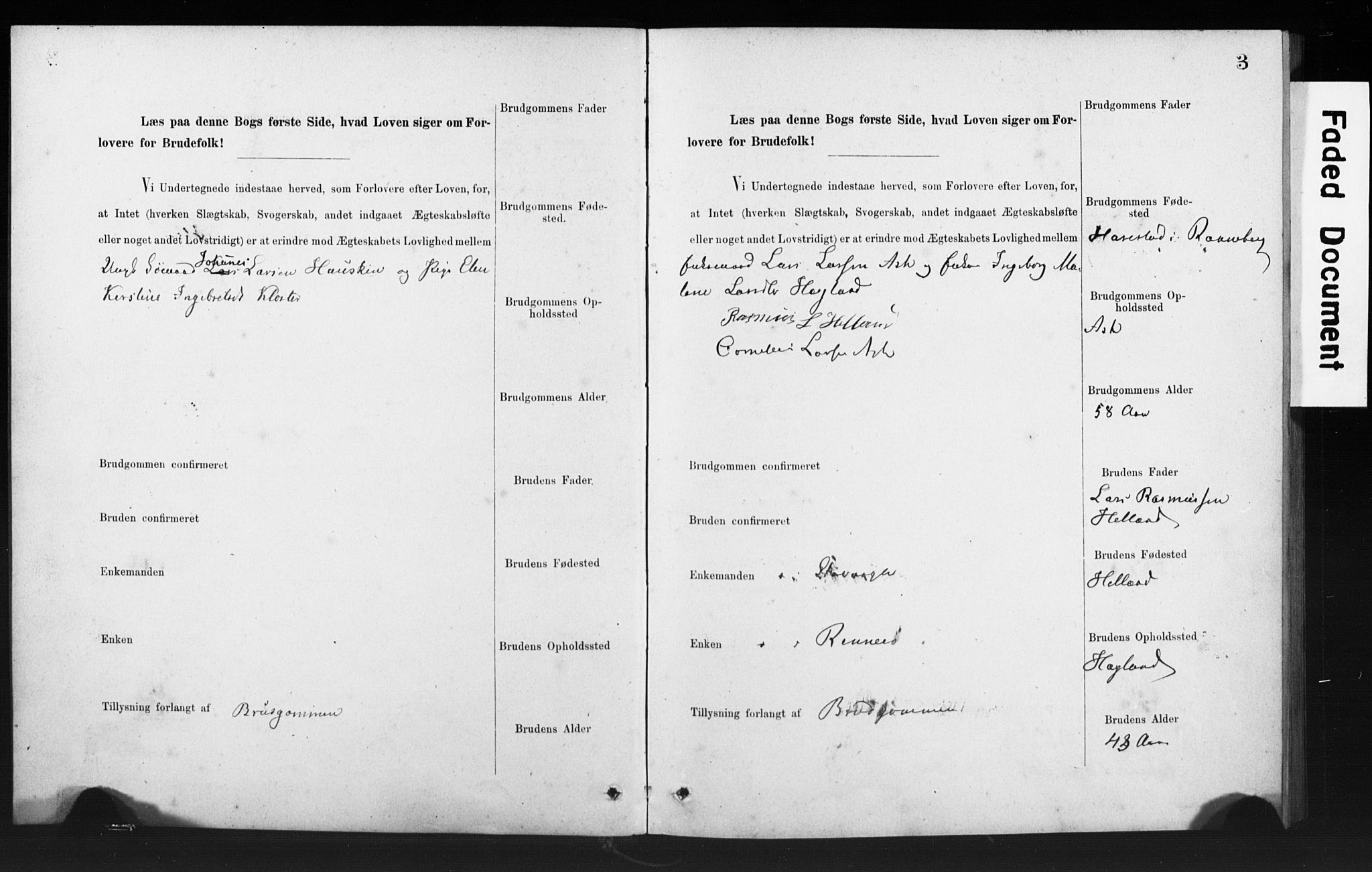 Rennesøy sokneprestkontor, SAST/A -101827/I/Ie/L0001: Banns register no. 1, 1873-1898, p. 3