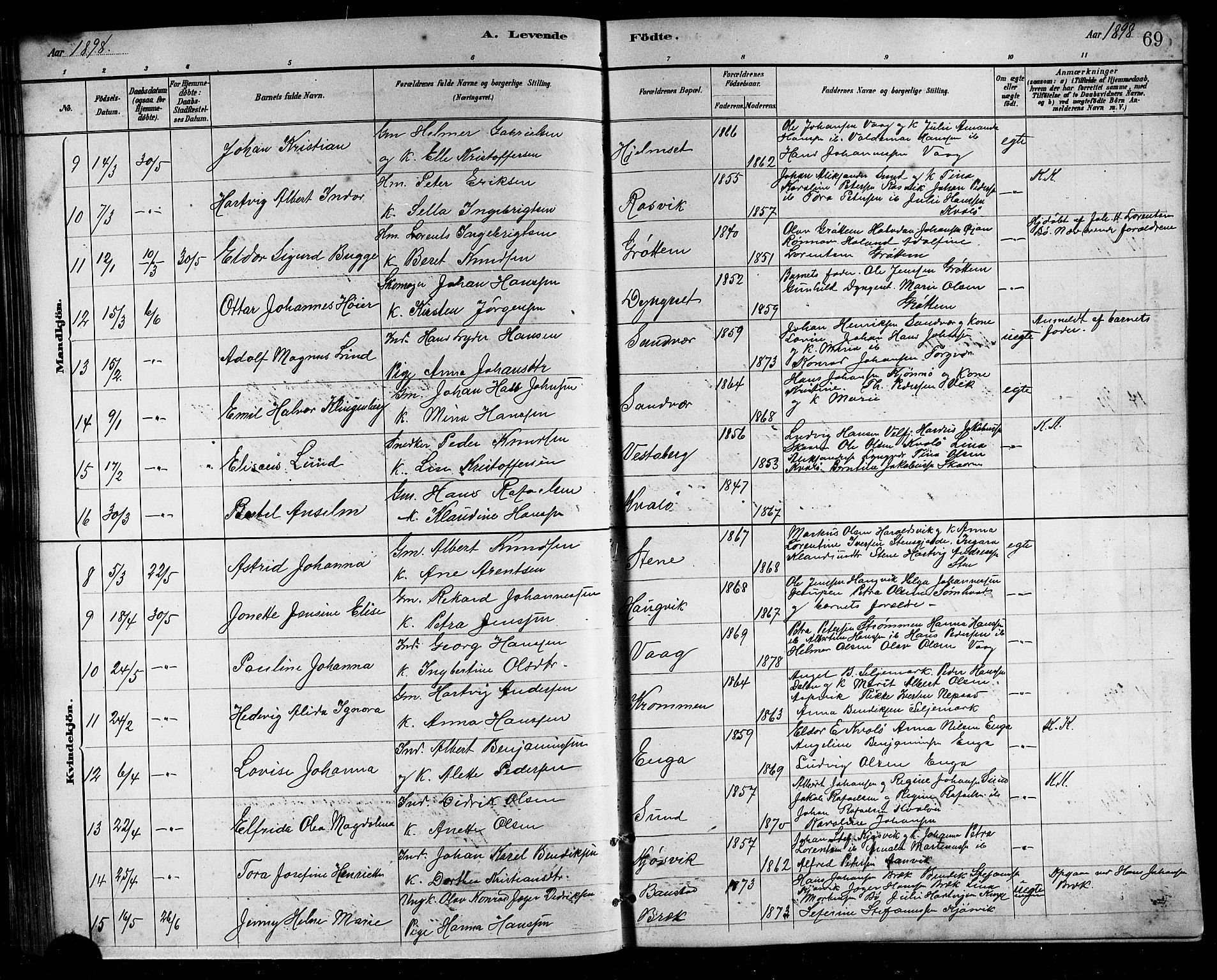 Ministerialprotokoller, klokkerbøker og fødselsregistre - Nordland, SAT/A-1459/812/L0188: Parish register (copy) no. 812C06, 1884-1912, p. 69