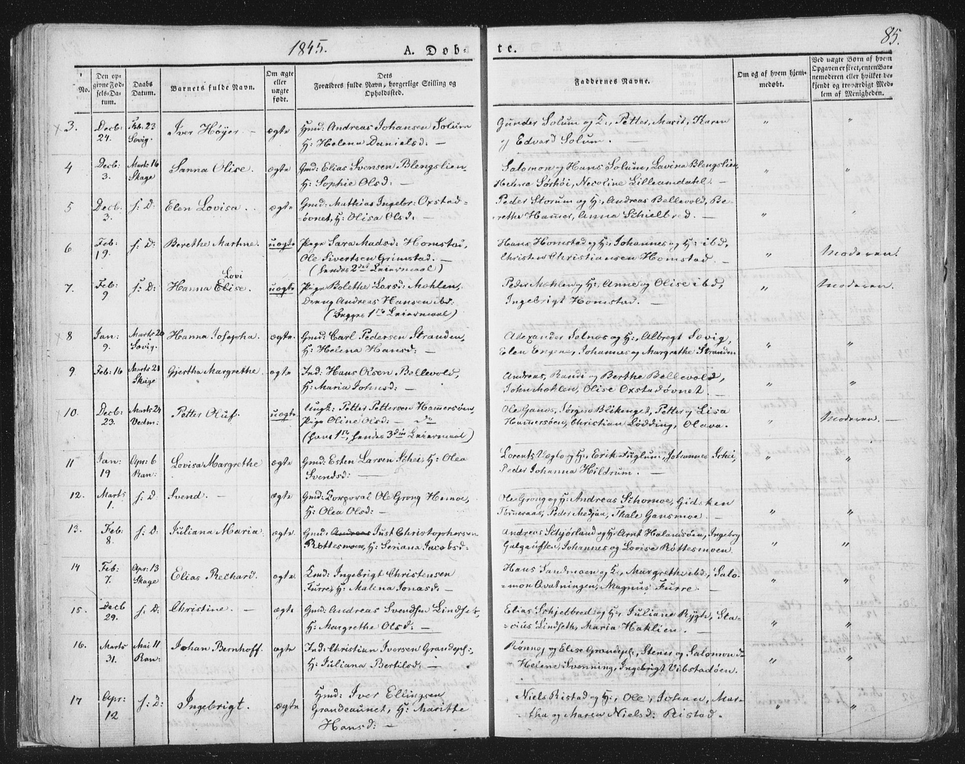 Ministerialprotokoller, klokkerbøker og fødselsregistre - Nord-Trøndelag, SAT/A-1458/764/L0551: Parish register (official) no. 764A07a, 1824-1864, p. 85