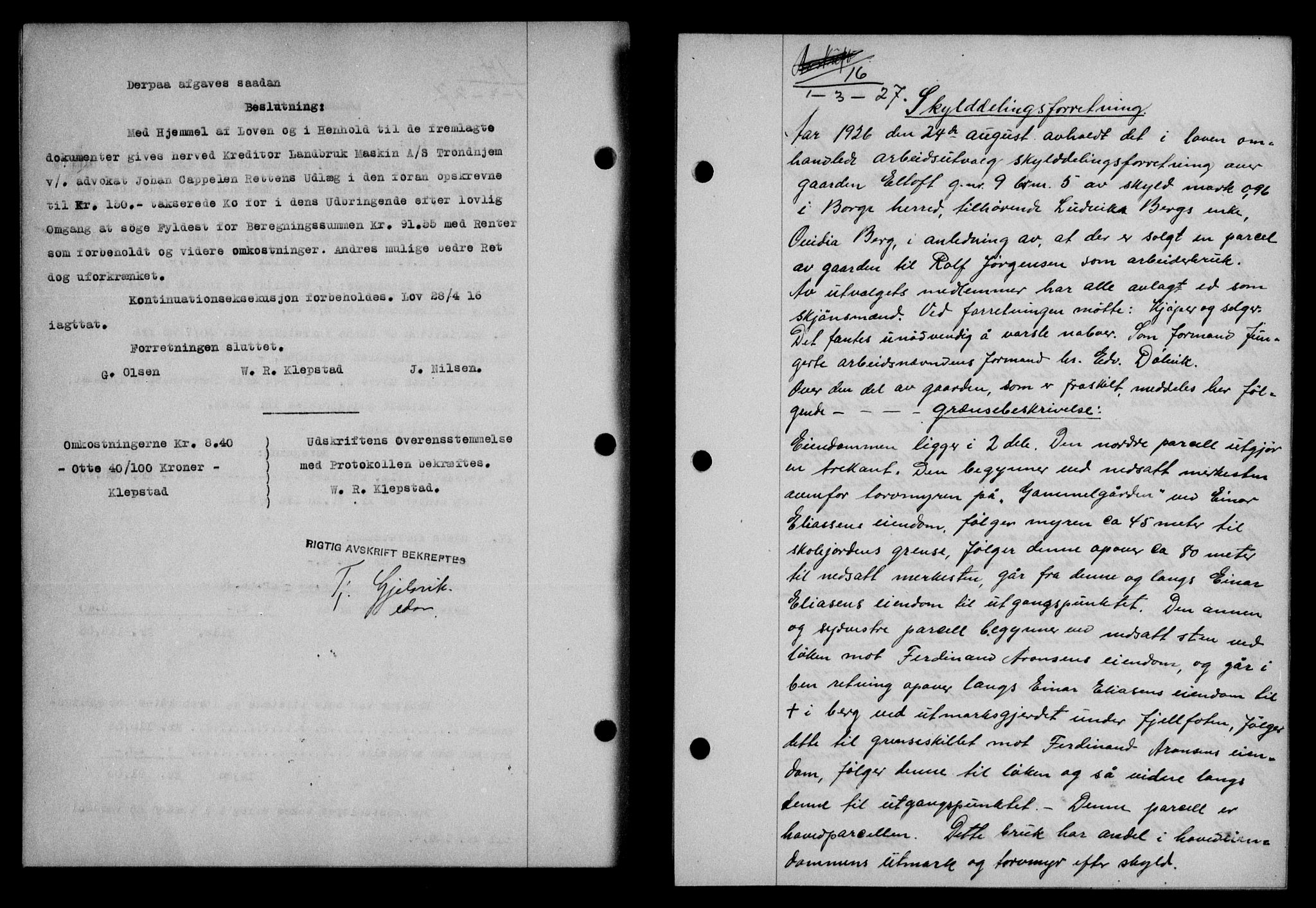 Lofoten sorenskriveri, AV/SAT-A-0017/1/2/2C/L0015b: Mortgage book no. 15b, 1927-1927, Deed date: 01.03.1927