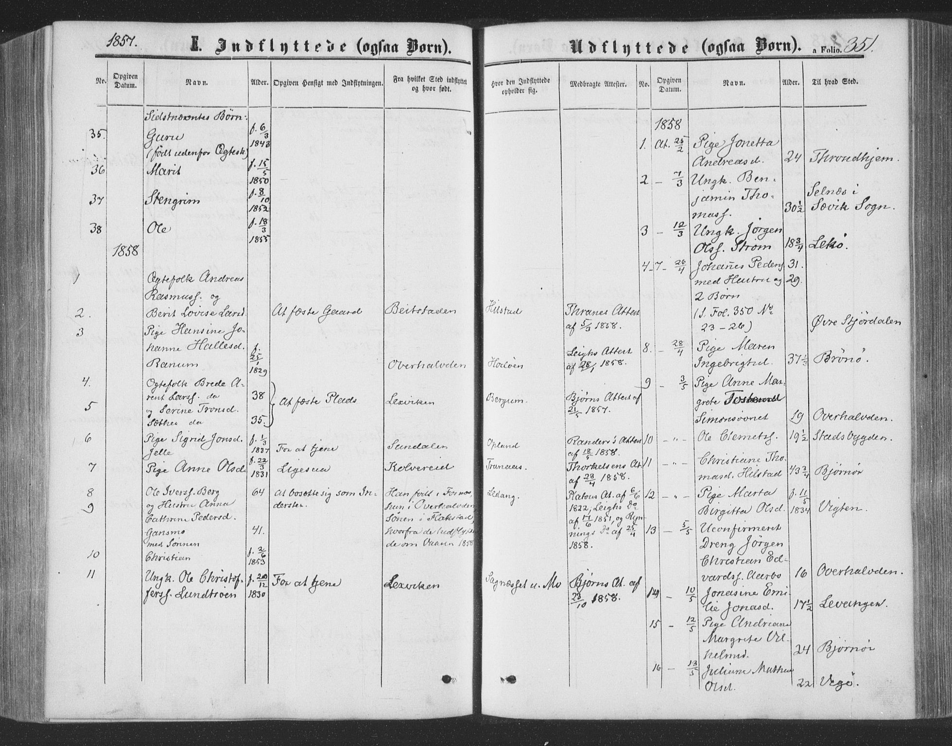 Ministerialprotokoller, klokkerbøker og fødselsregistre - Nord-Trøndelag, SAT/A-1458/773/L0615: Parish register (official) no. 773A06, 1857-1870, p. 351
