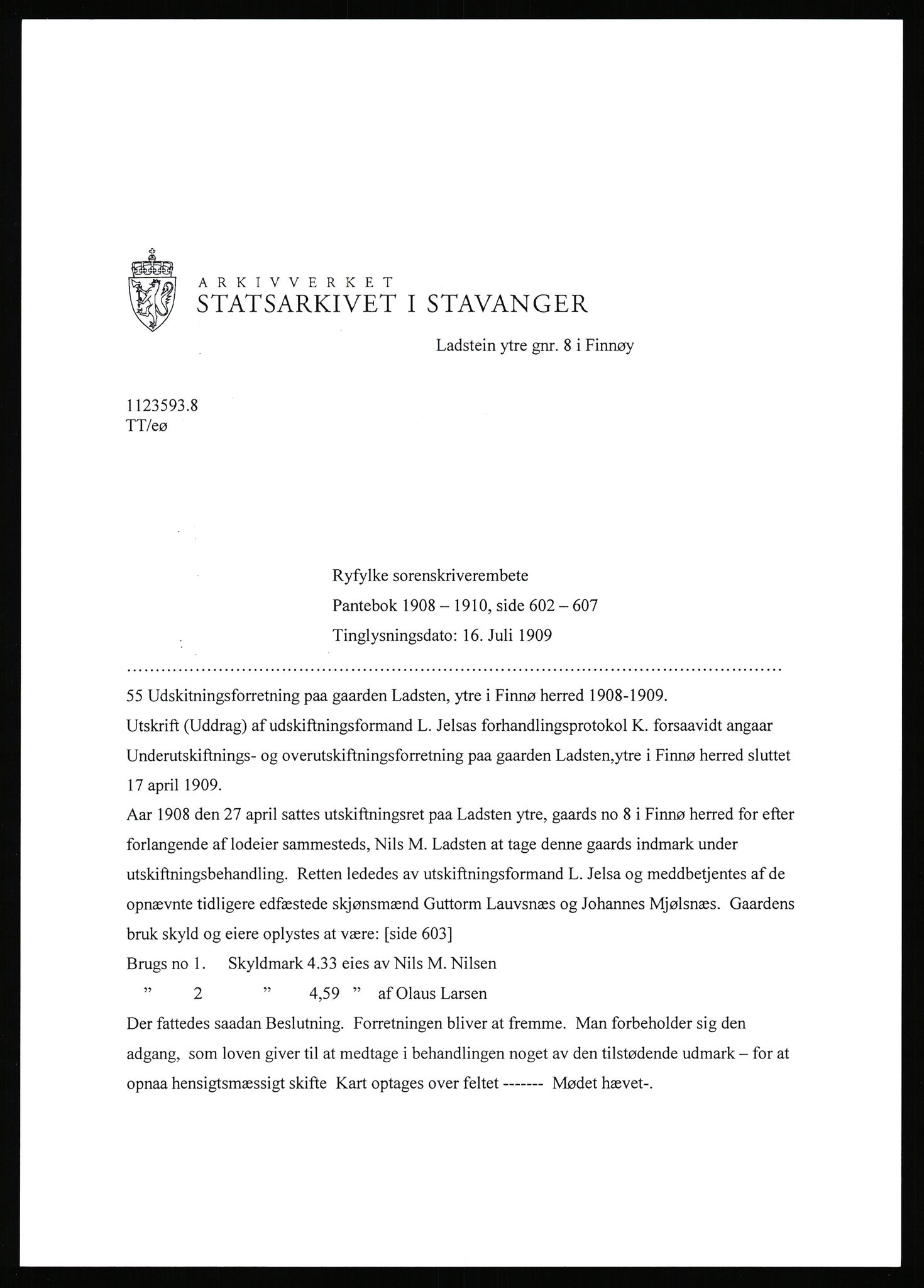 Statsarkivet i Stavanger, SAST/A-101971/03/Y/Yj/L0051: Avskrifter sortert etter gårdsnavn: Kvål - Landsnes, 1750-1930, p. 246