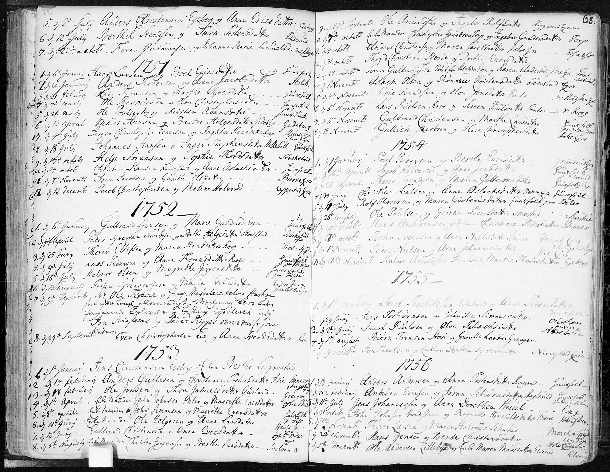 Hobøl prestekontor Kirkebøker, SAO/A-2002/F/Fa/L0001: Parish register (official) no. I 1, 1733-1814, p. 68