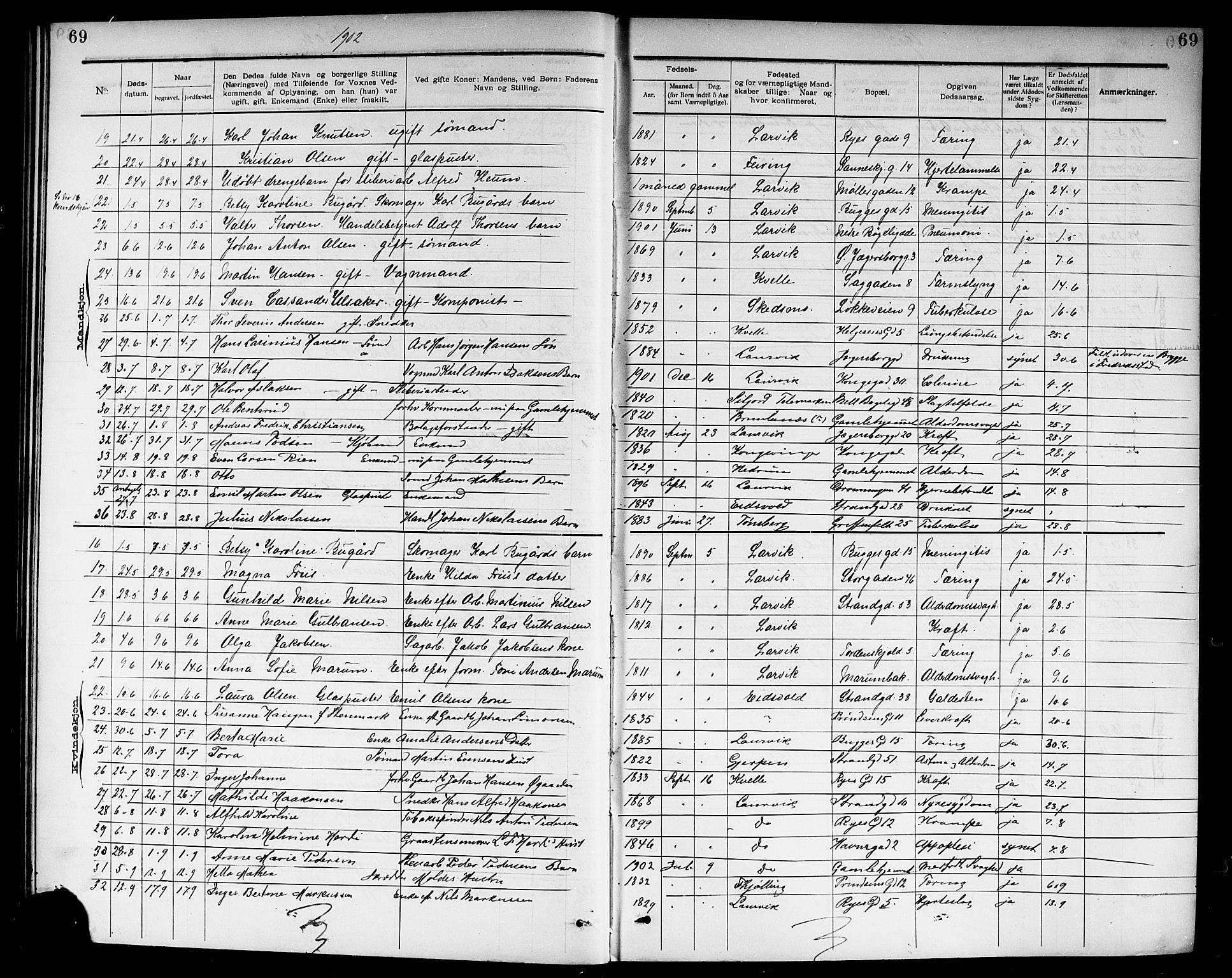 Larvik kirkebøker, SAKO/A-352/G/Ga/L0007: Parish register (copy) no. I 7, 1888-1918, p. 69
