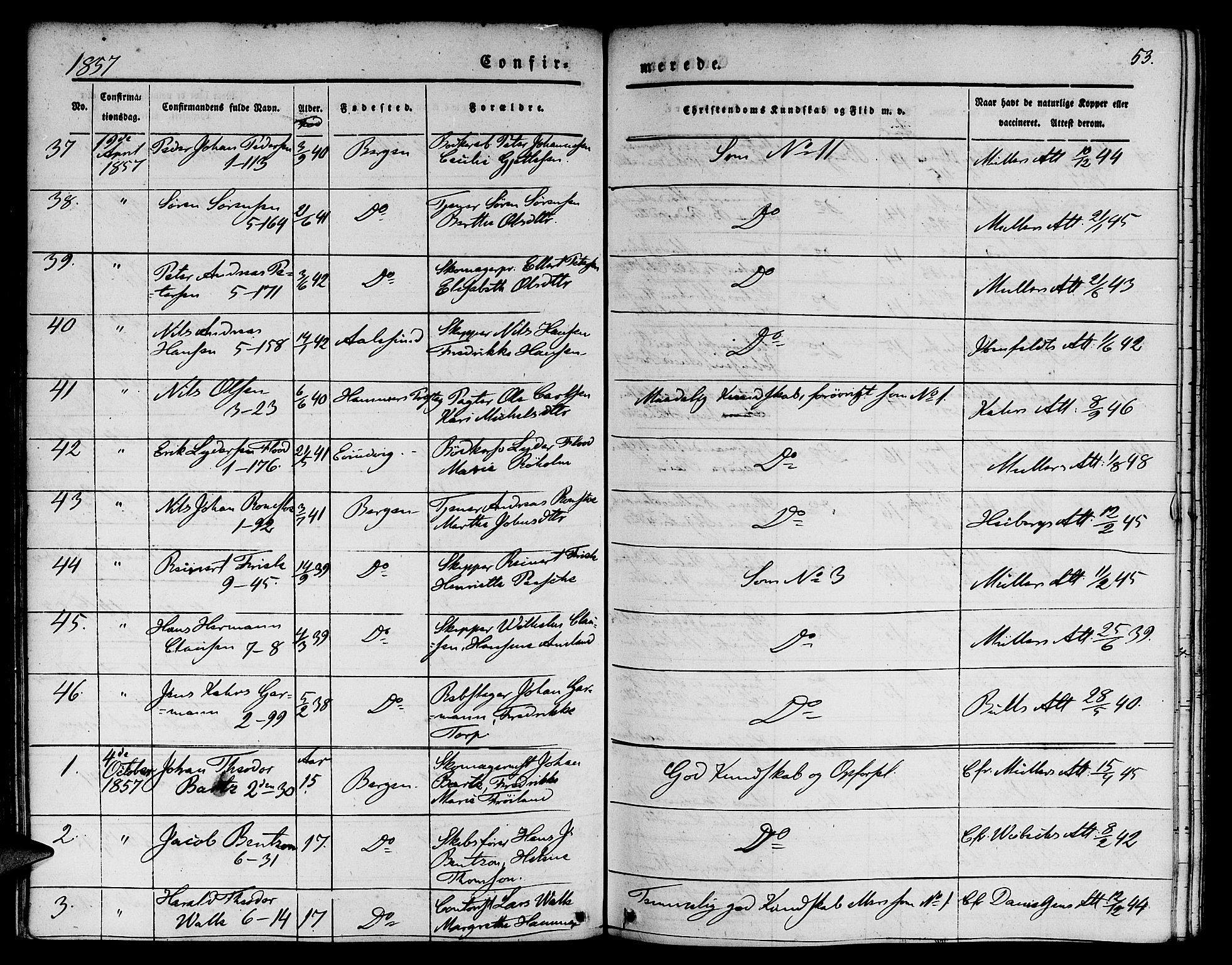Nykirken Sokneprestembete, SAB/A-77101/H/Hab: Parish register (copy) no. C 1, 1844-1871, p. 53
