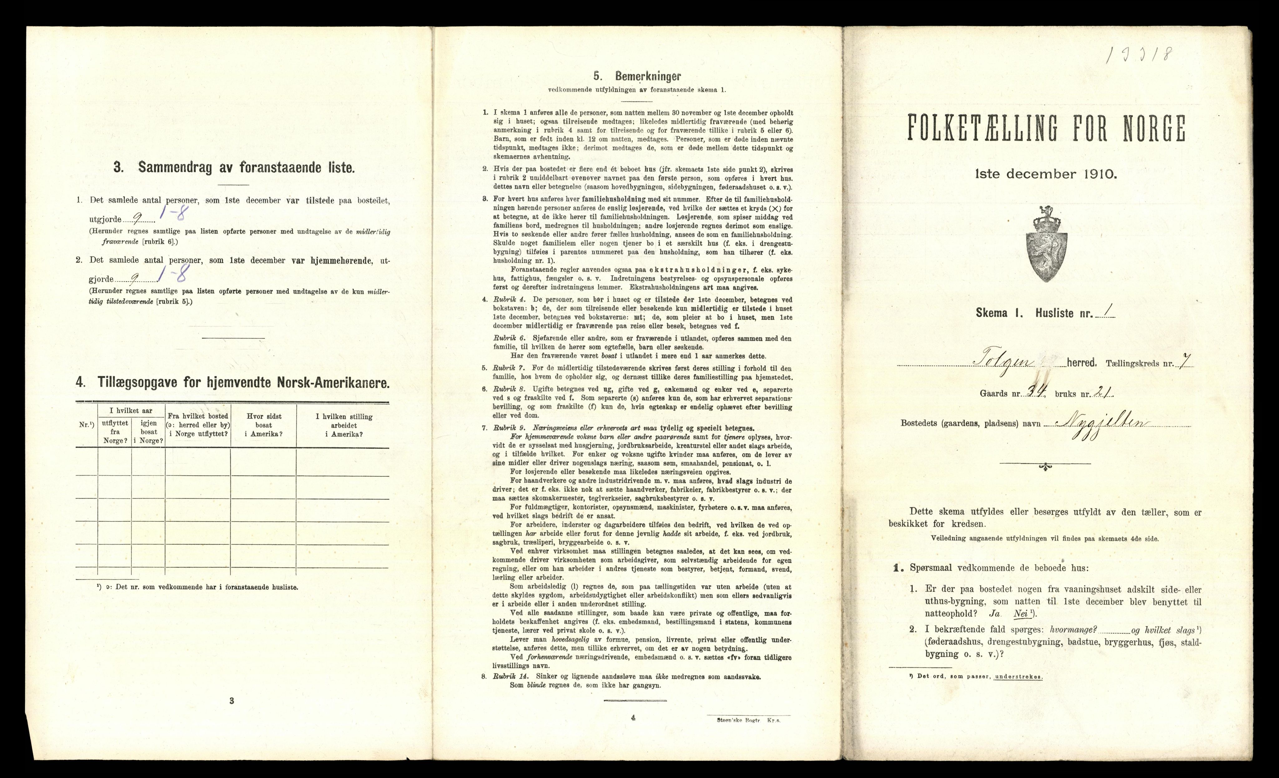 RA, 1910 census for Tolga, 1910, p. 492