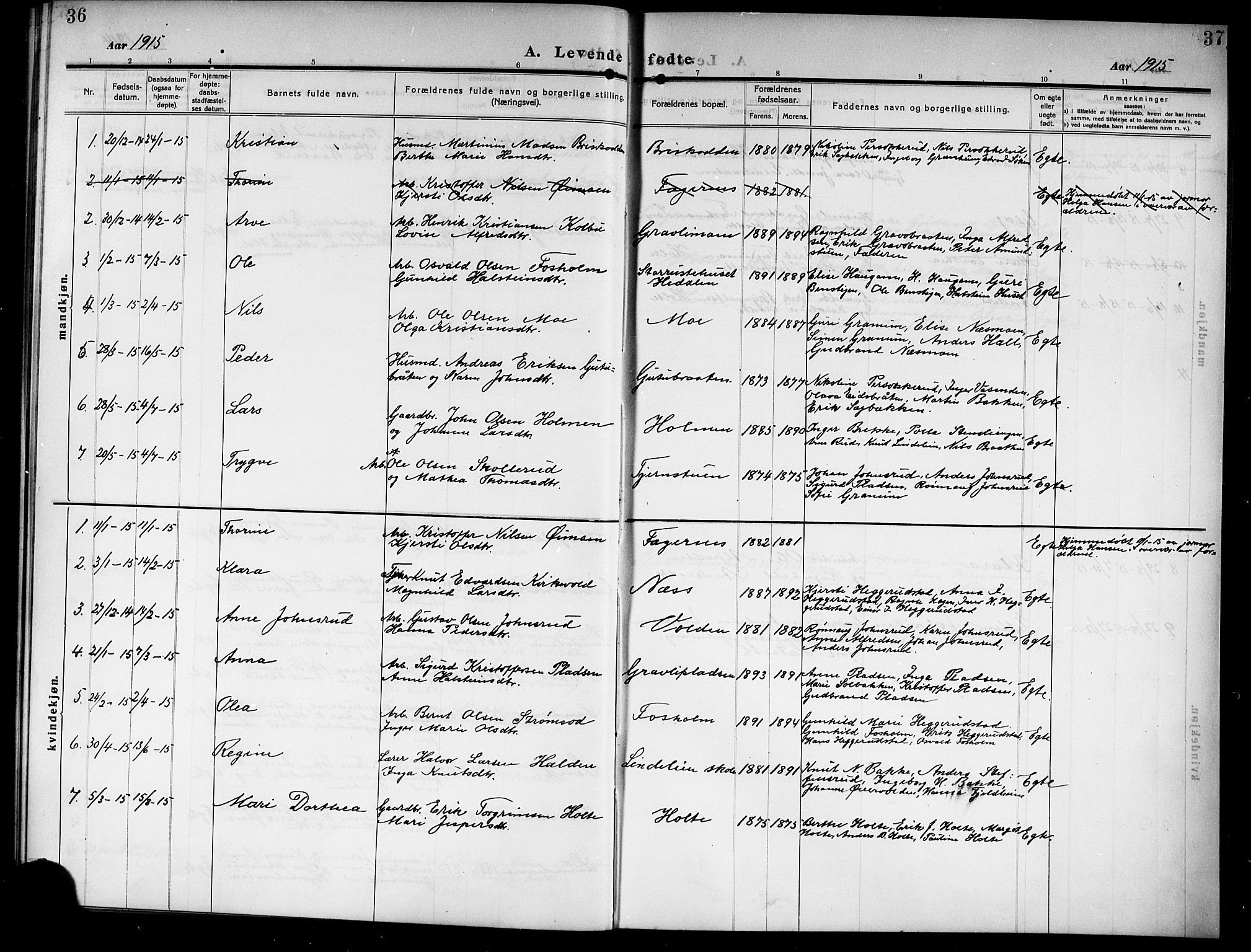 Ådal kirkebøker, AV/SAKO-A-248/G/Gb/L0002: Parish register (copy) no. II 2, 1909-1920, p. 36-37