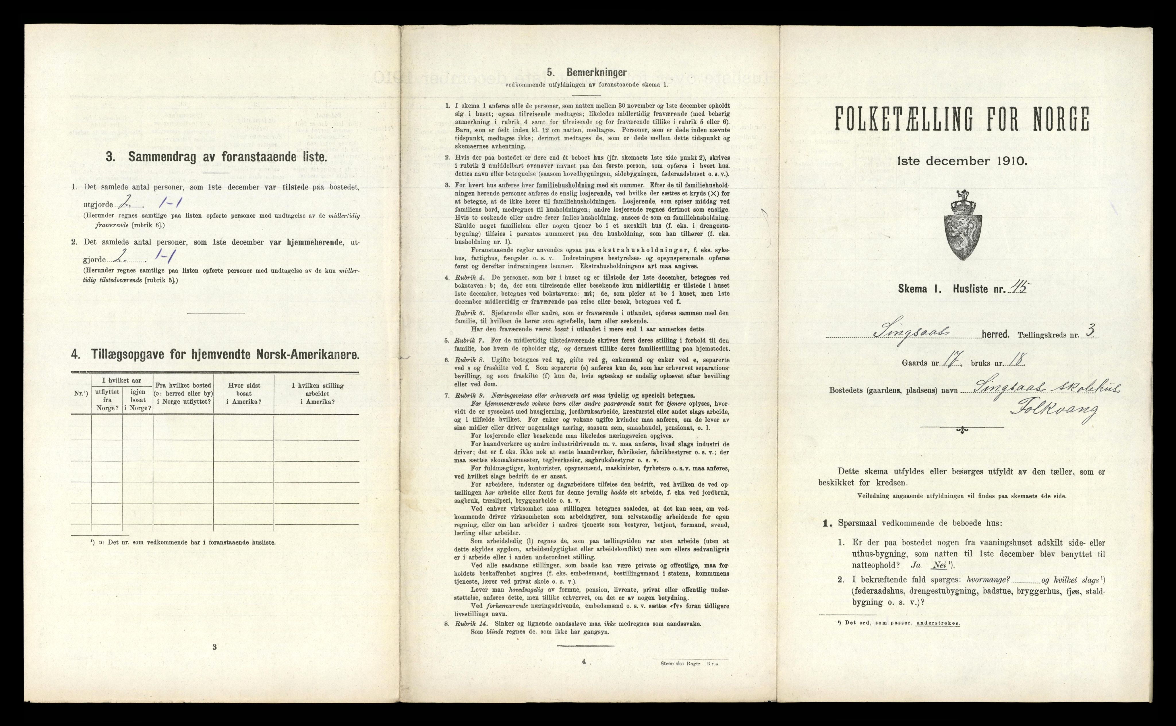 RA, 1910 census for Singsås, 1910, p. 224