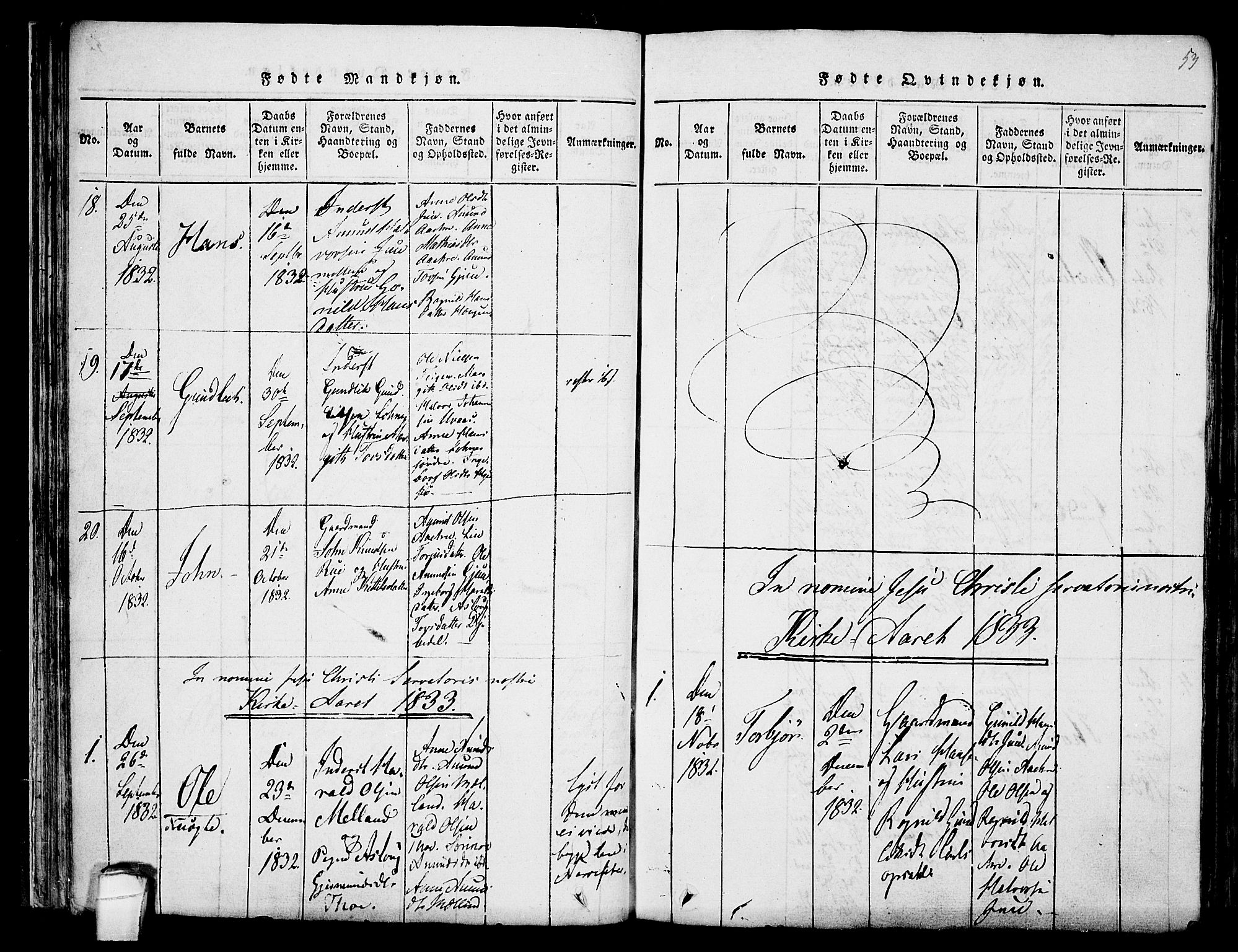 Hjartdal kirkebøker, AV/SAKO-A-270/F/Fa/L0007: Parish register (official) no. I 7, 1815-1843, p. 53