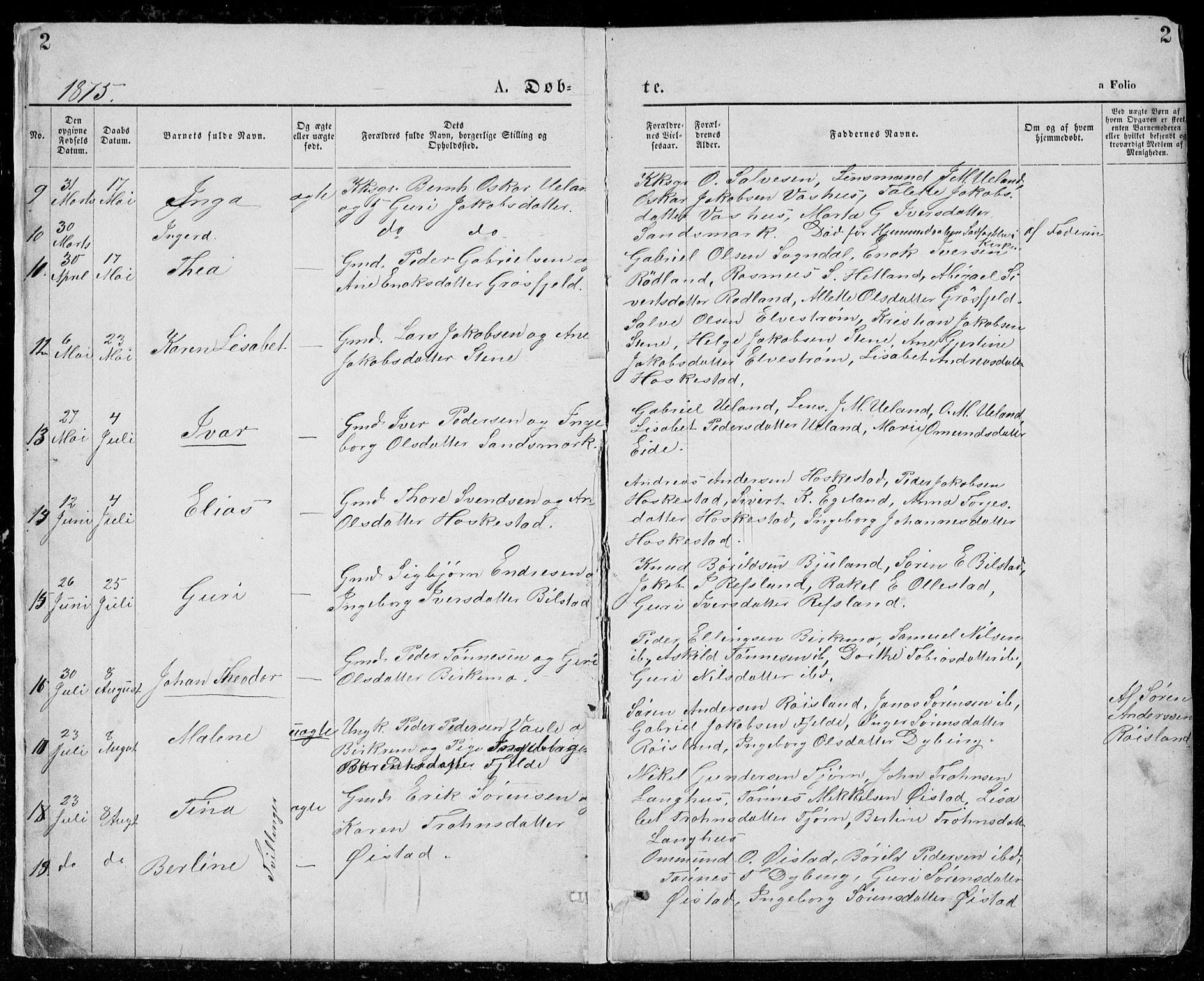 Lund sokneprestkontor, SAST/A-101809/S07/L0005: Parish register (copy) no. B 5, 1875-1889, p. 2