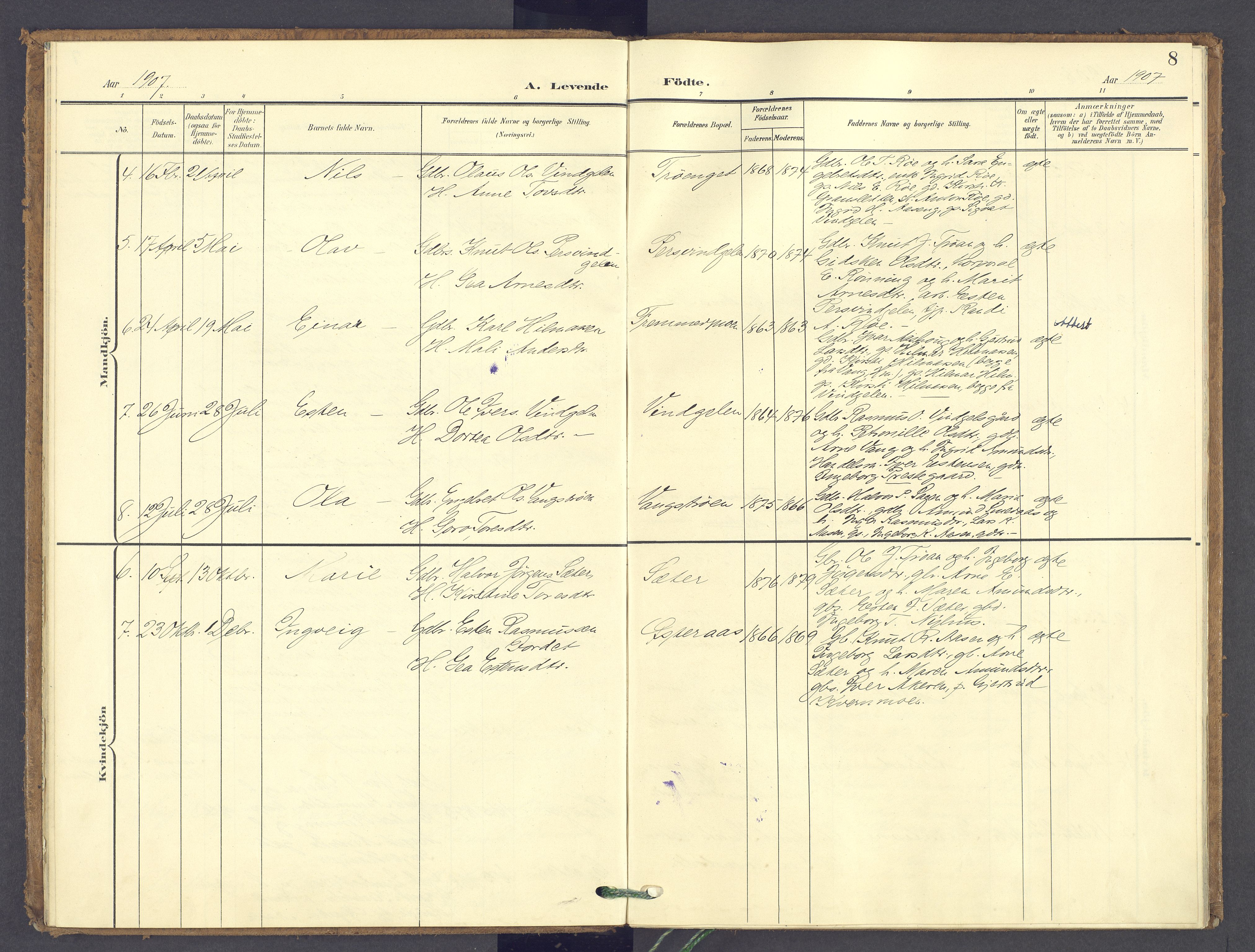 Tolga prestekontor, AV/SAH-PREST-062/K/L0015: Parish register (official) no. 15, 1903-1946, p. 8