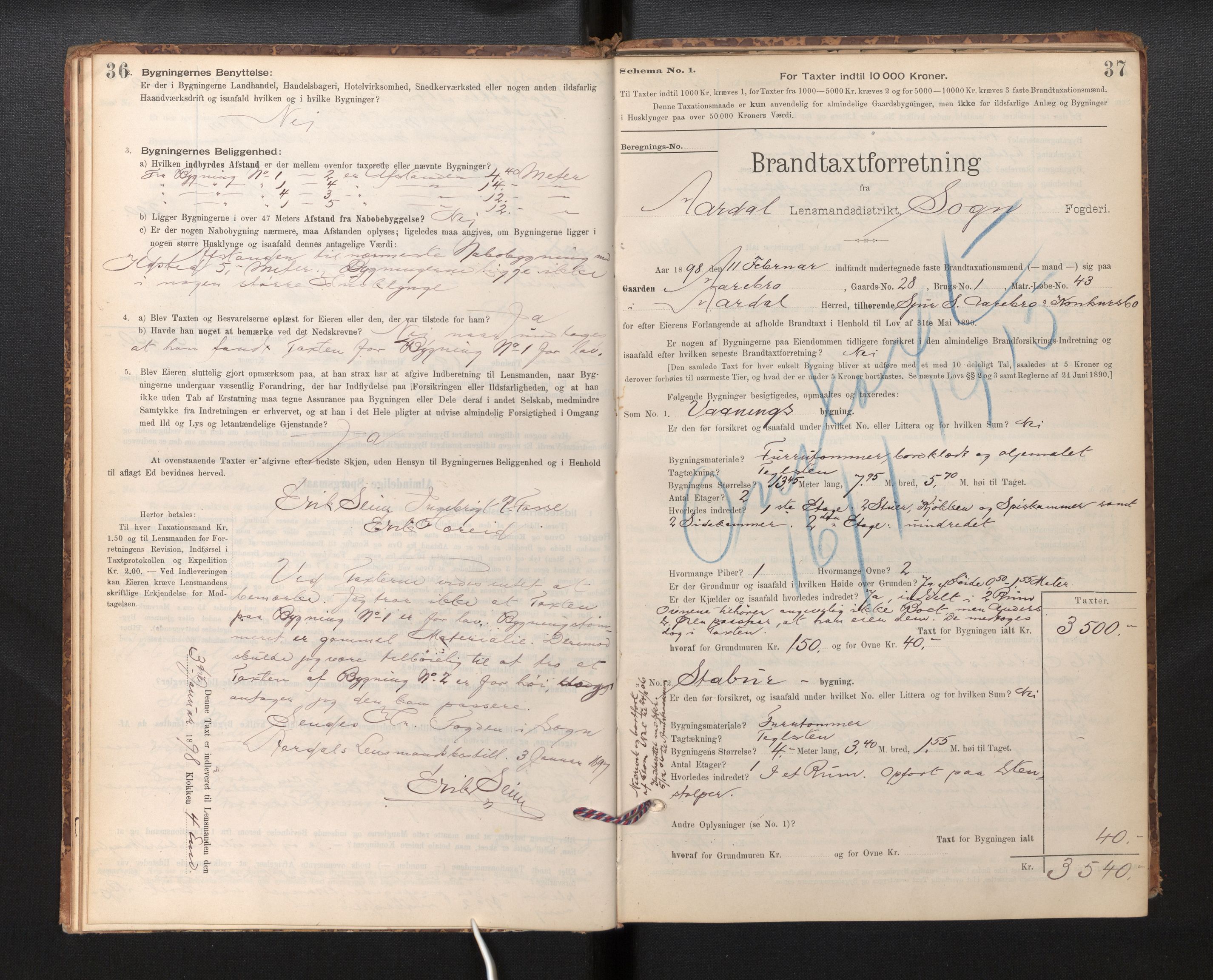 Lensmannen i Årdal, SAB/A-30501/0012/L0008: Branntakstprotokoll, skjematakst, 1895-1915, p. 36-37