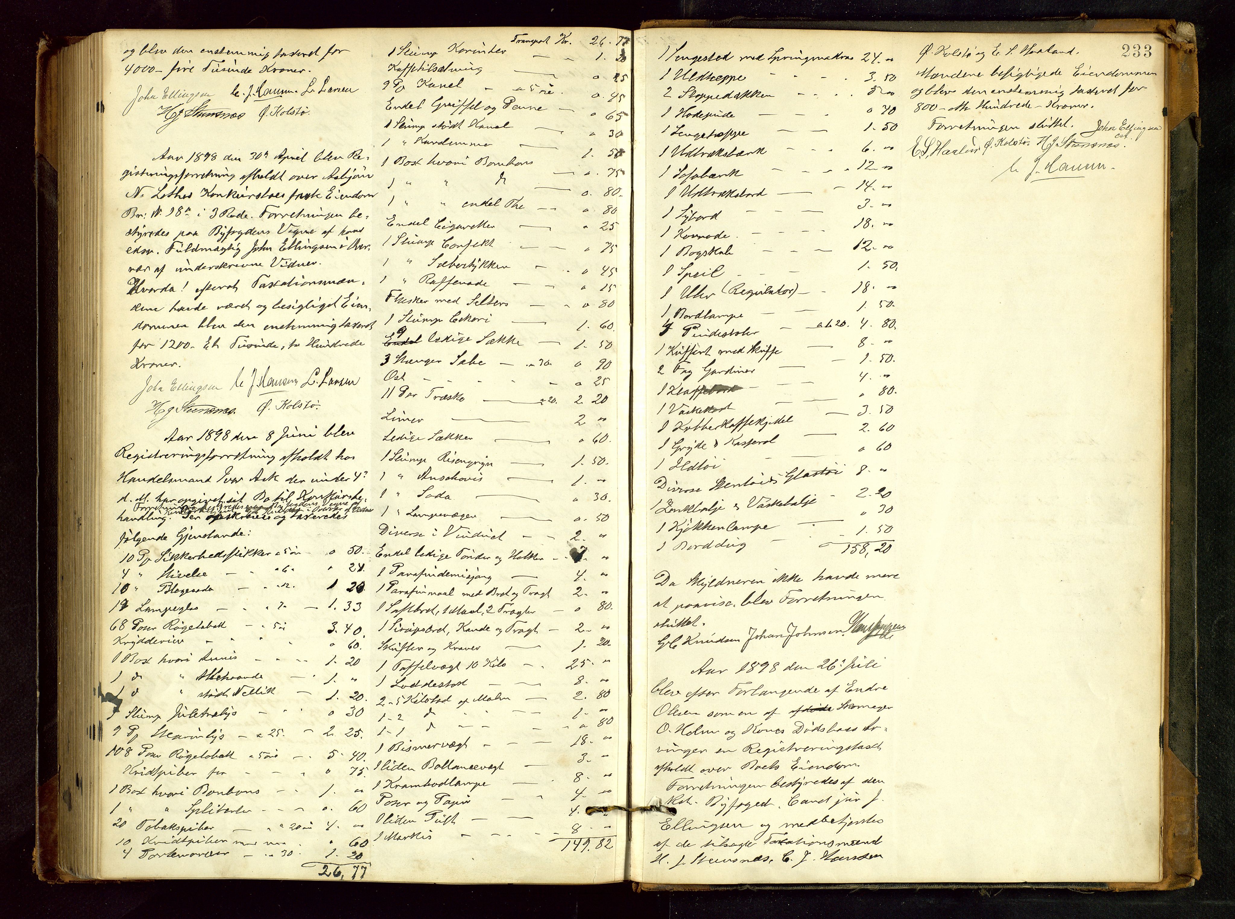 Haugesund tingrett, AV/SAST-A-101415/01/IV/IVB/L0002: Skifteregistreringsprotokoll, med register, 1879-1898, p. 232b-233a