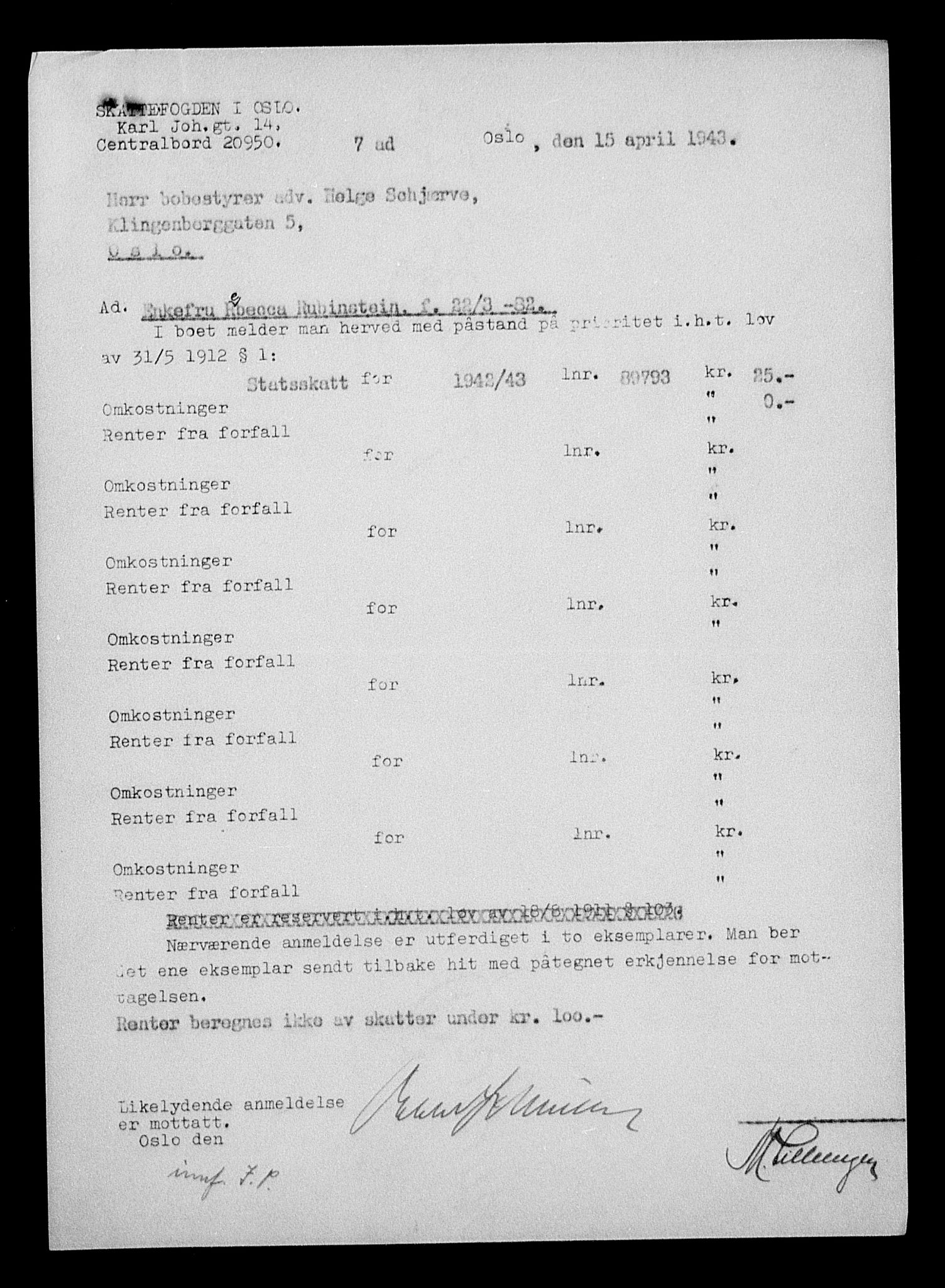 Justisdepartementet, Tilbakeføringskontoret for inndratte formuer, AV/RA-S-1564/H/Hc/Hcc/L0975: --, 1945-1947, p. 352