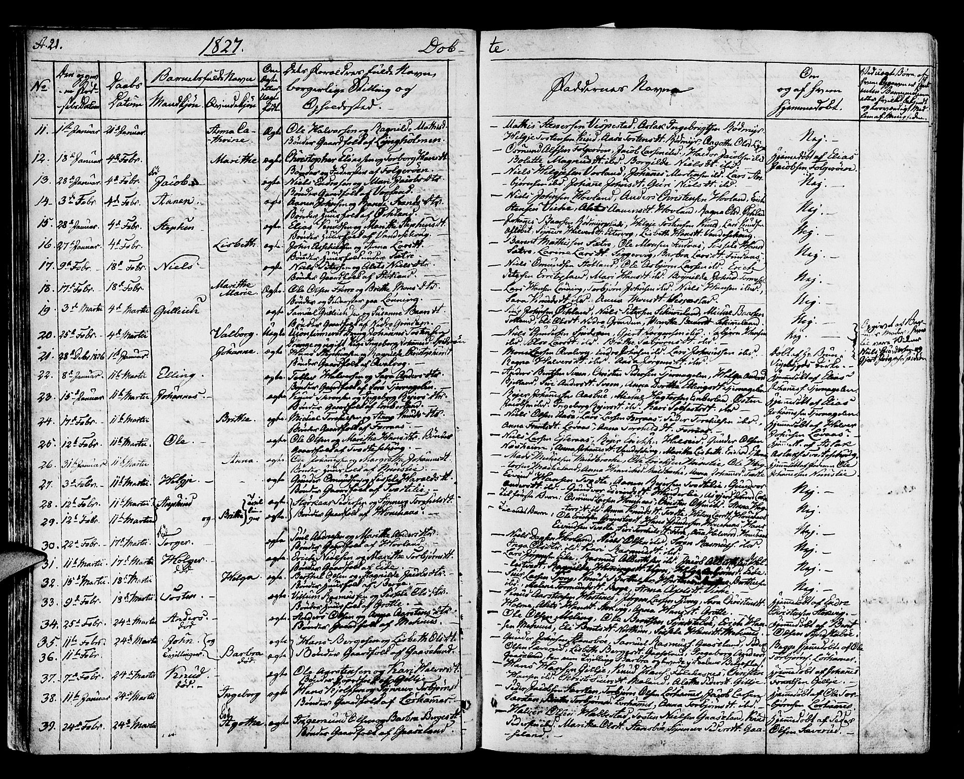 Finnås sokneprestembete, AV/SAB-A-99925/H/Ha/Haa/Haaa/L0005: Parish register (official) no. A 5, 1823-1835, p. 21