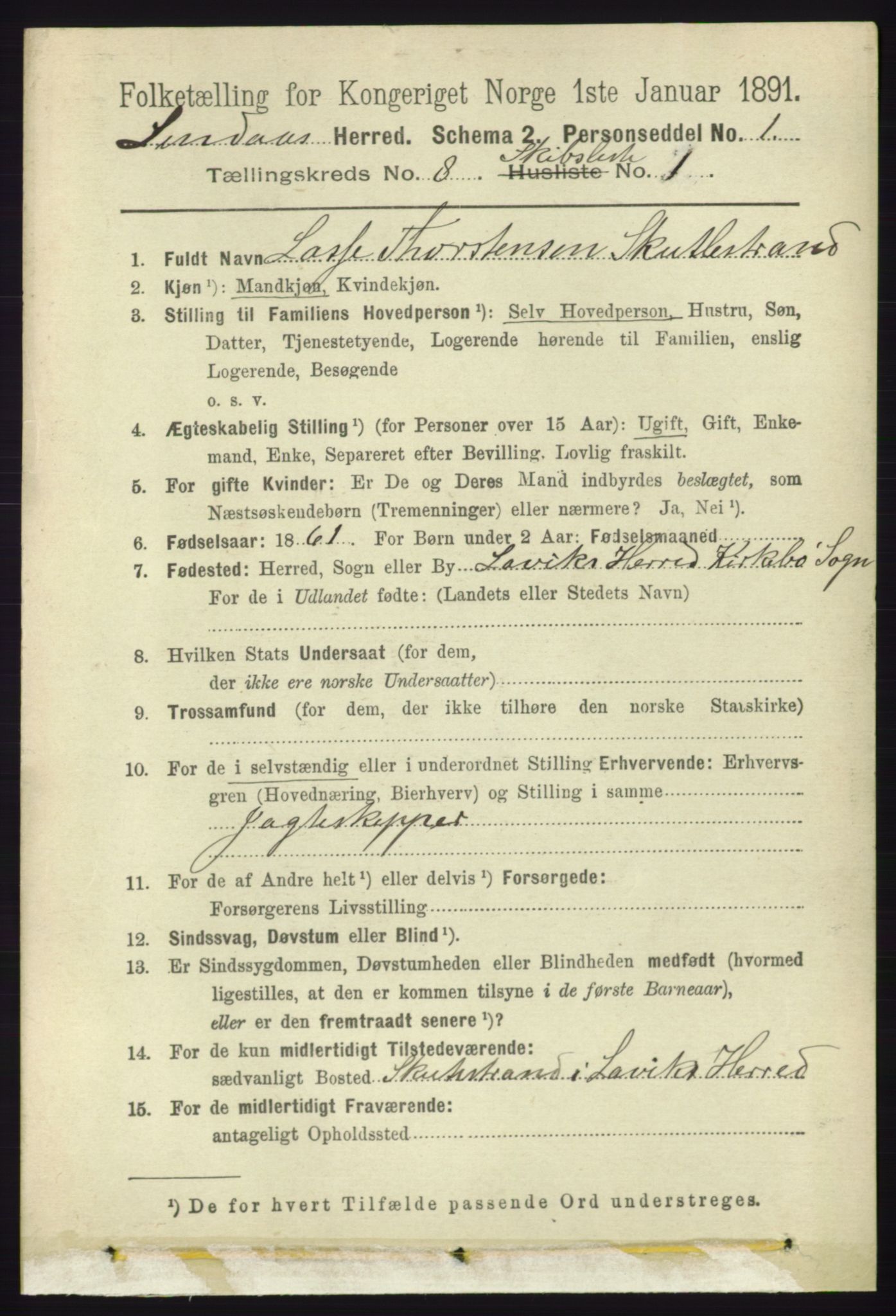 RA, 1891 census for 1263 Lindås, 1891, p. 2422