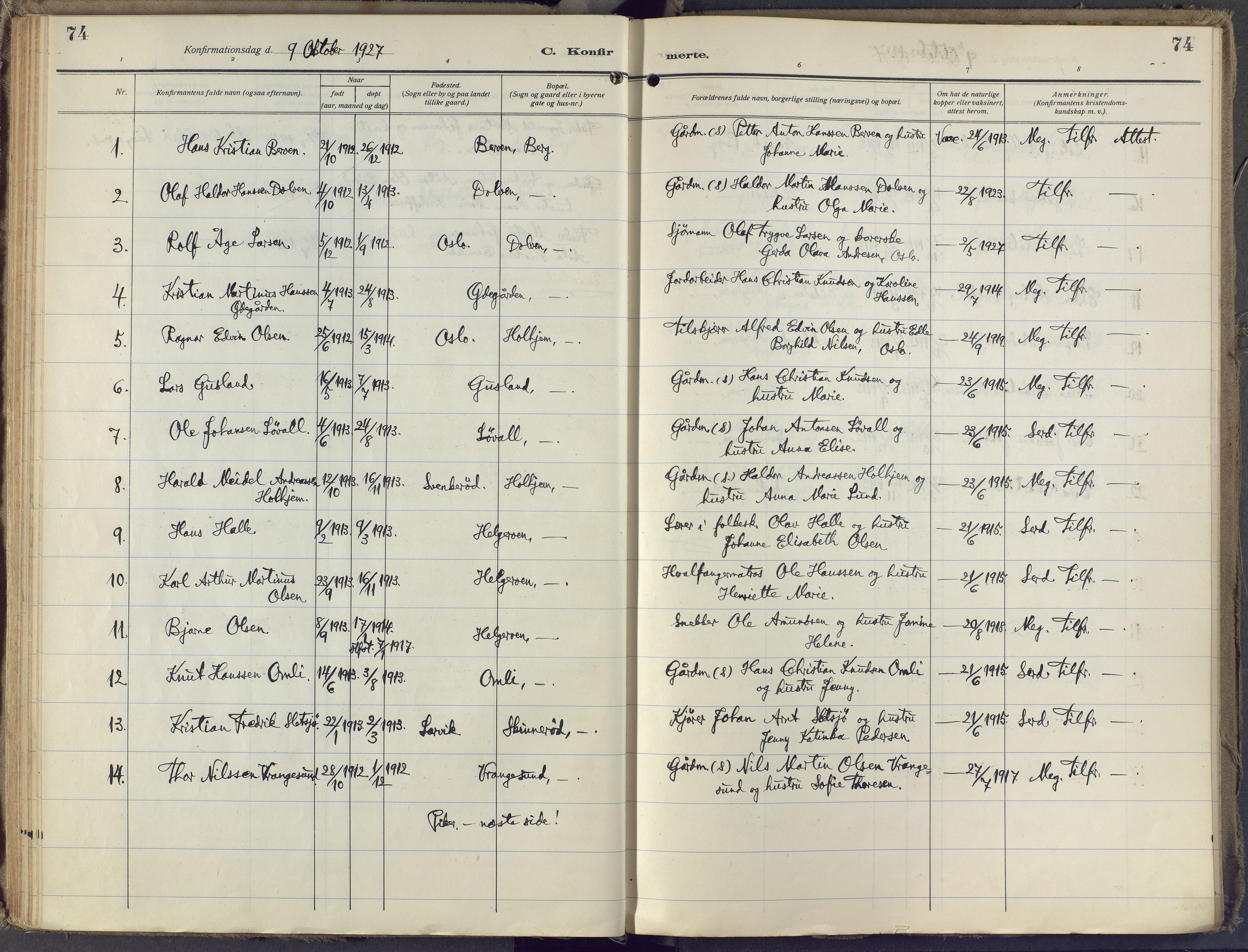 Brunlanes kirkebøker, SAKO/A-342/F/Fb/L0004: Parish register (official) no. II 4, 1923-1940, p. 74