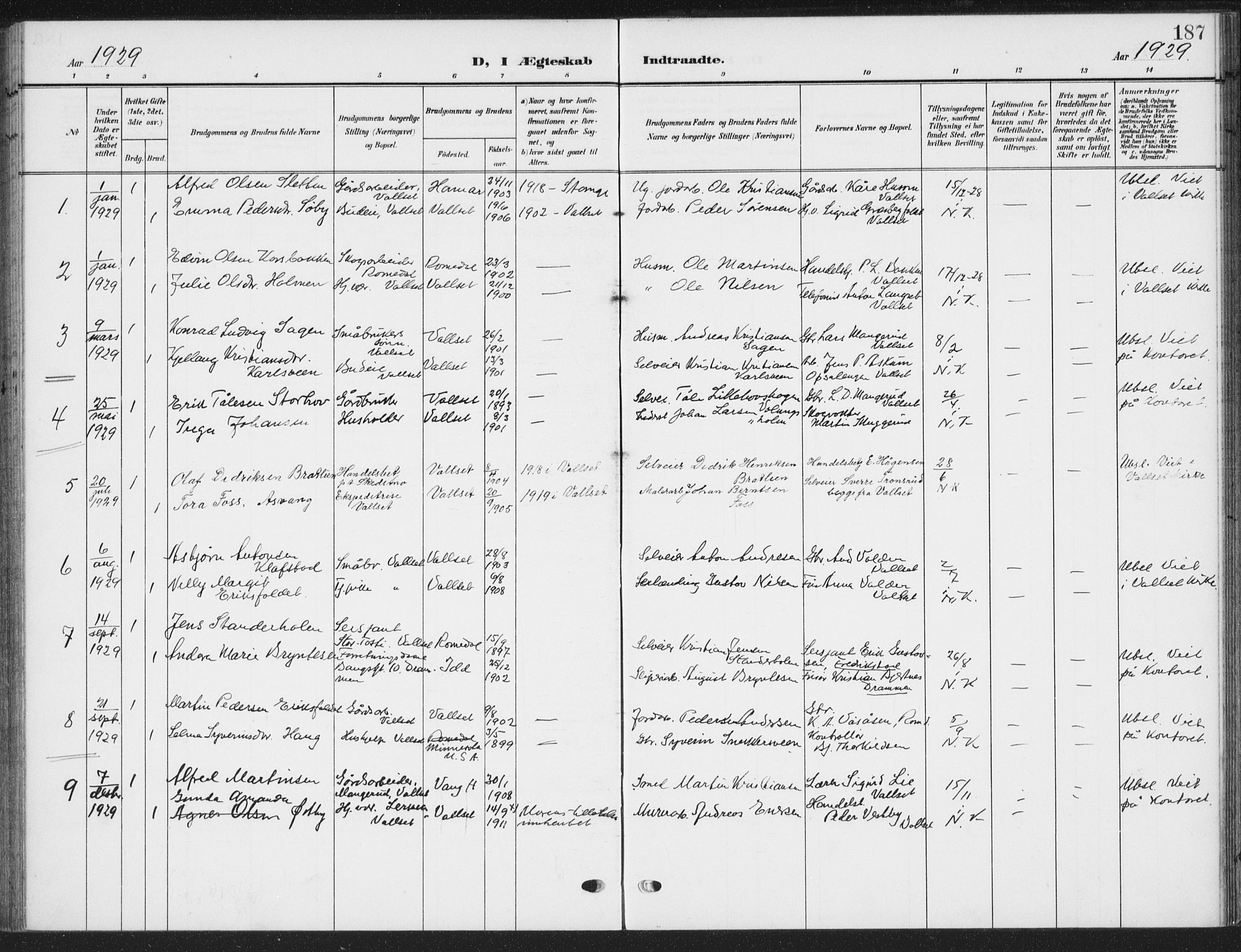 Romedal prestekontor, SAH/PREST-004/K/L0009: Parish register (official) no. 9, 1906-1929, p. 187