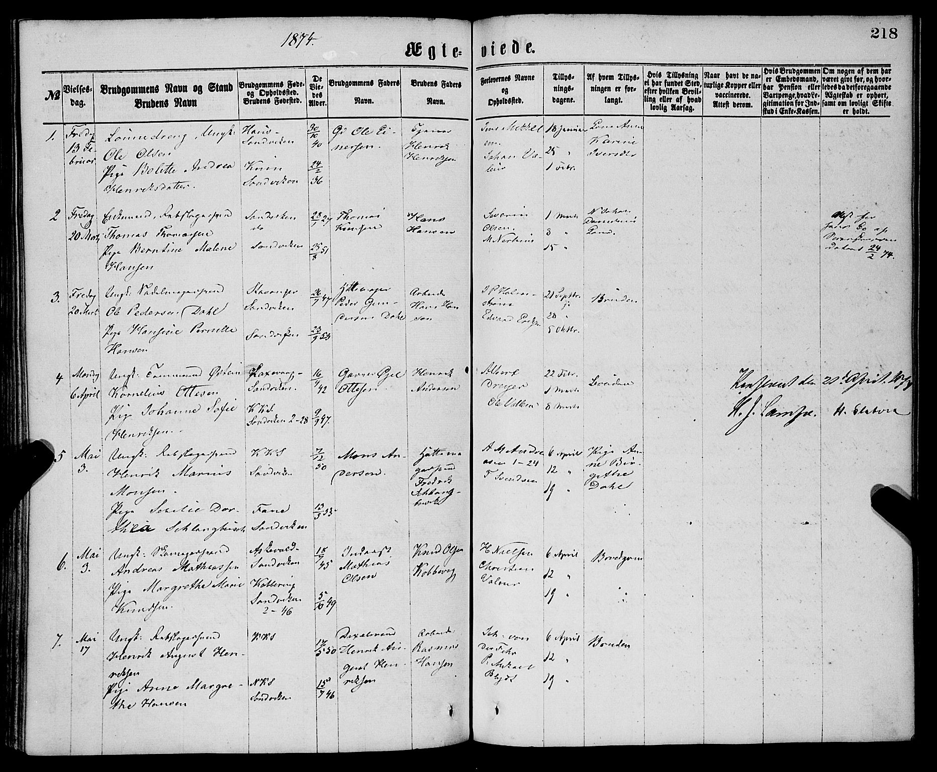 Sandviken Sokneprestembete, SAB/A-77601/H/Ha/L0001: Parish register (official) no. A 1, 1867-1877, p. 218