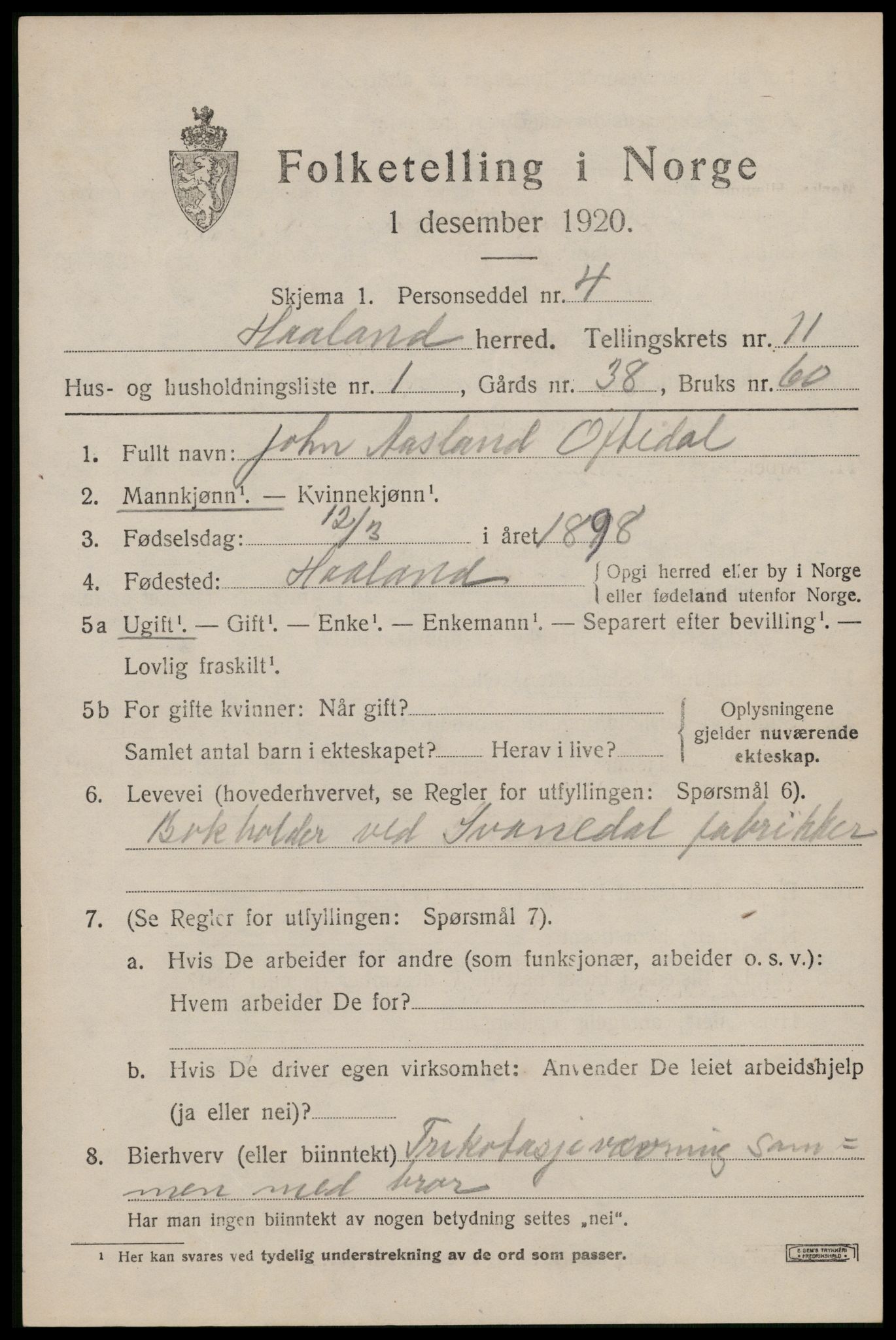 SAST, 1920 census for Håland, 1920, p. 8115