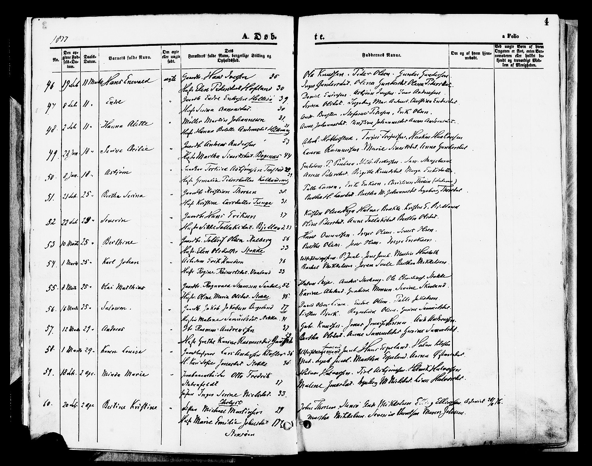 Hetland sokneprestkontor, AV/SAST-A-101826/30/30BA/L0008: Parish register (official) no. A 8, 1877-1884, p. 4