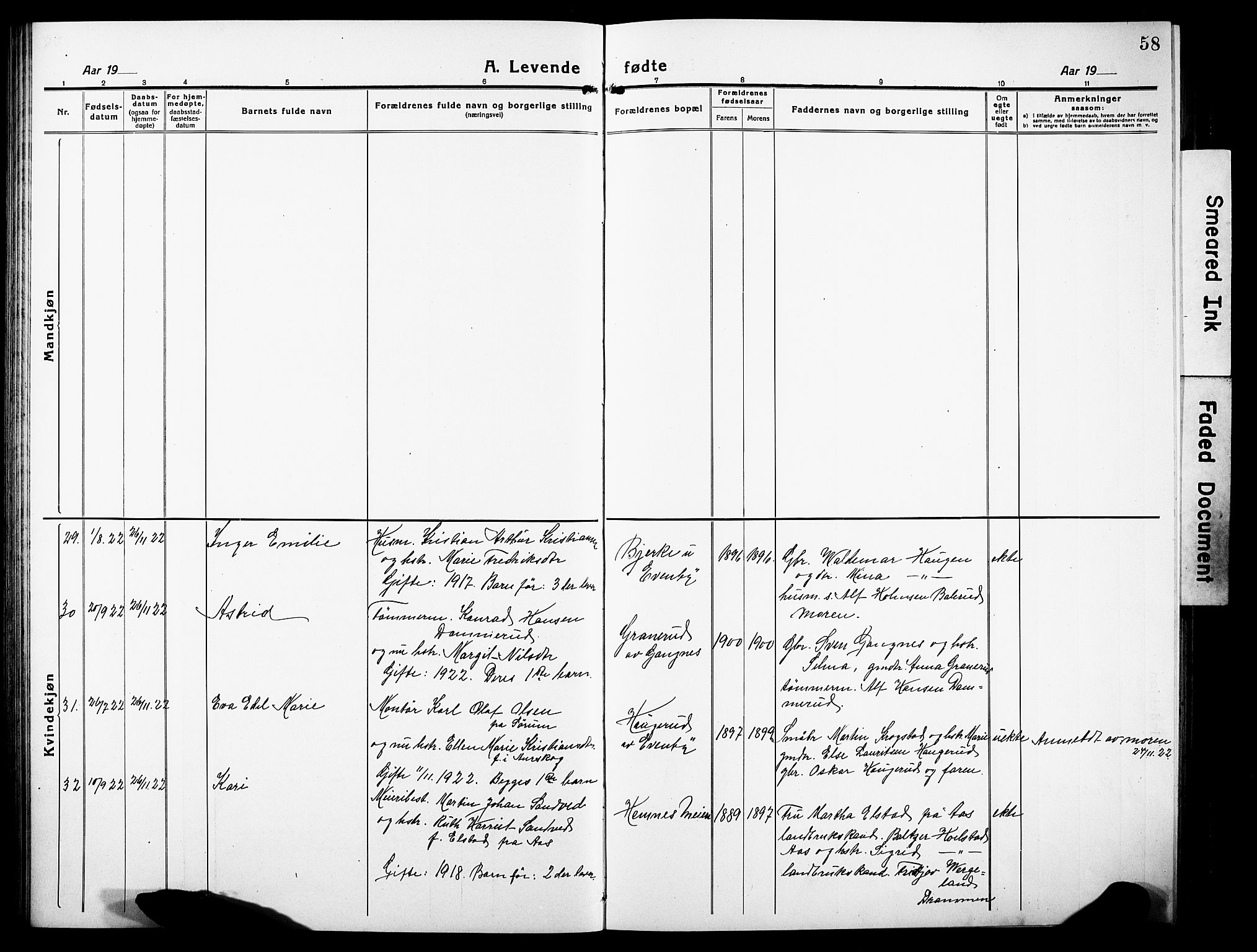 Høland prestekontor Kirkebøker, SAO/A-10346a/G/Gb/L0002: Parish register (copy) no. II 2, 1915-1933, p. 58