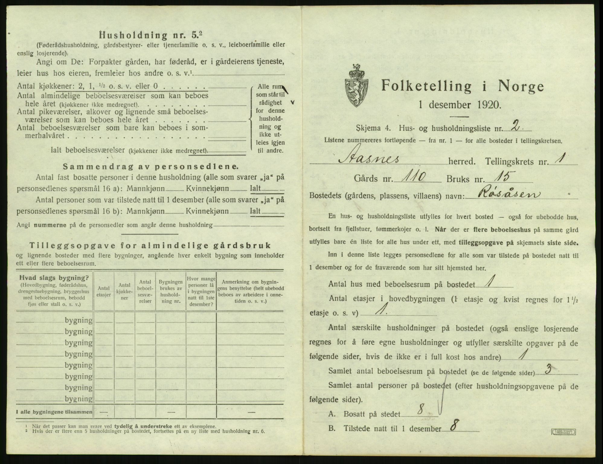 SAH, 1920 census for Åsnes, 1920, p. 60