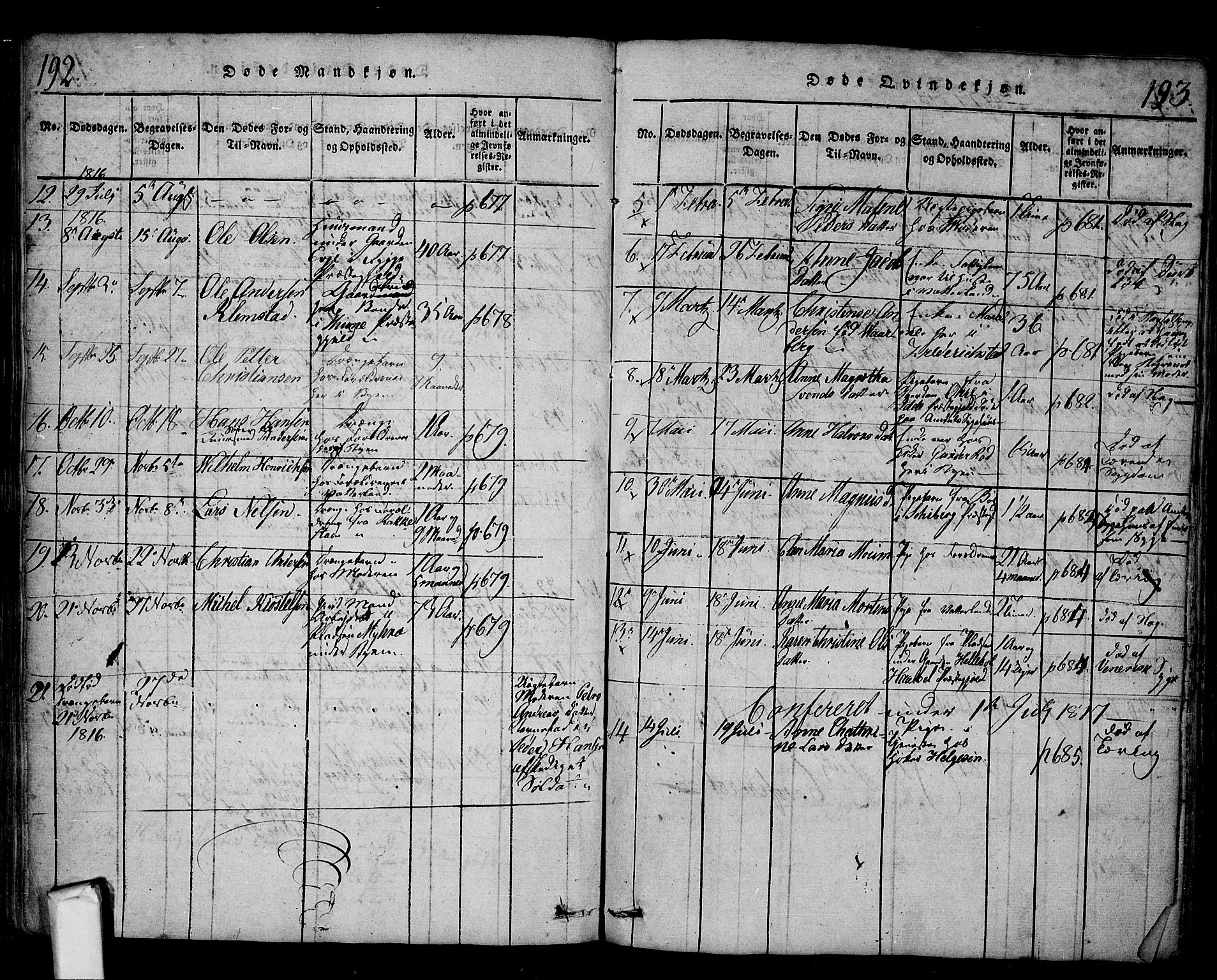 Fredrikstad prestekontor Kirkebøker, SAO/A-11082/F/Fa/L0004: Parish register (official) no. 4, 1816-1834, p. 192-193