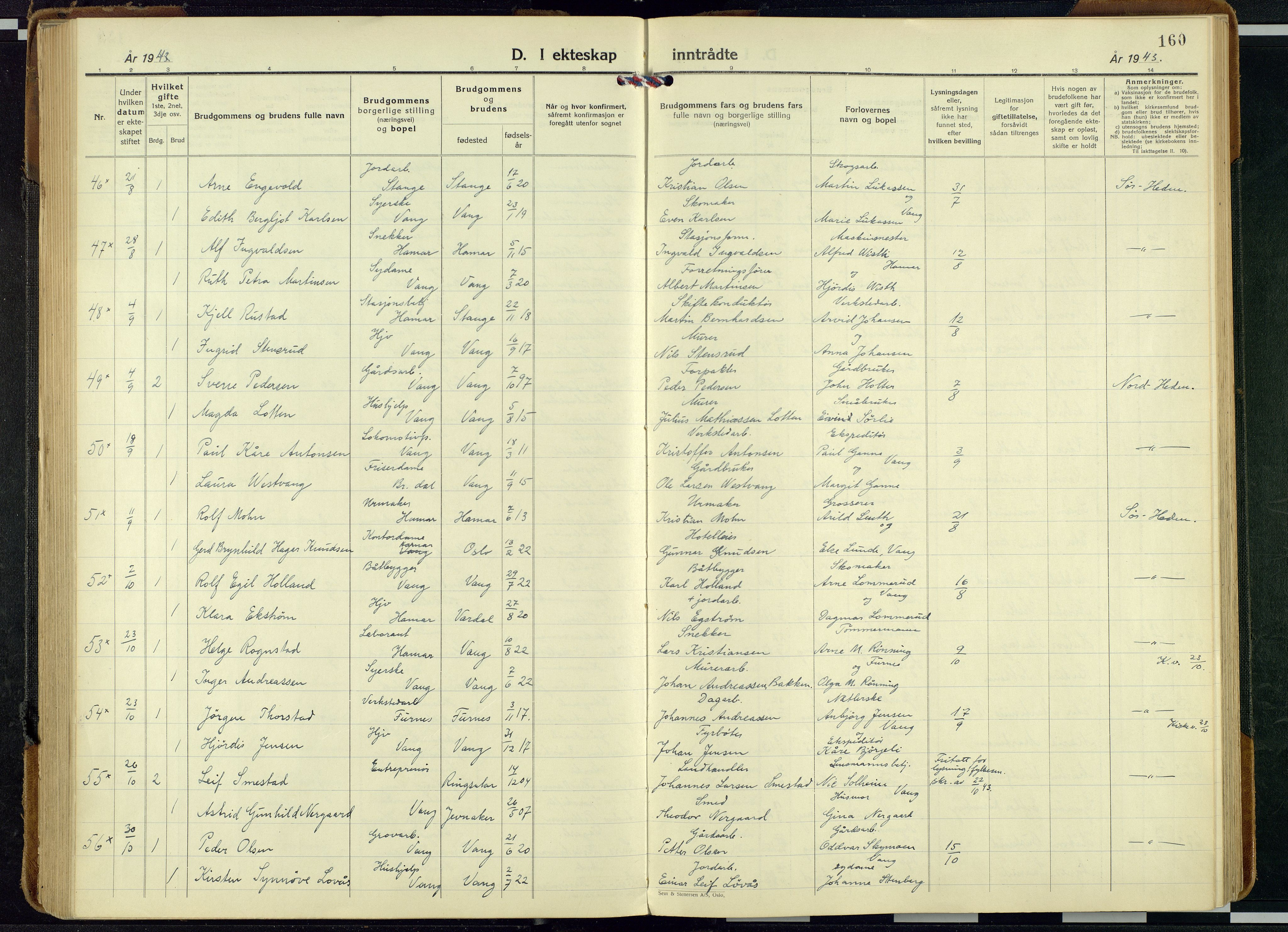 Vang prestekontor, Hedmark, AV/SAH-PREST-008/H/Ha/Haa/L0024: Parish register (official) no. 24, 1941-1967, p. 160