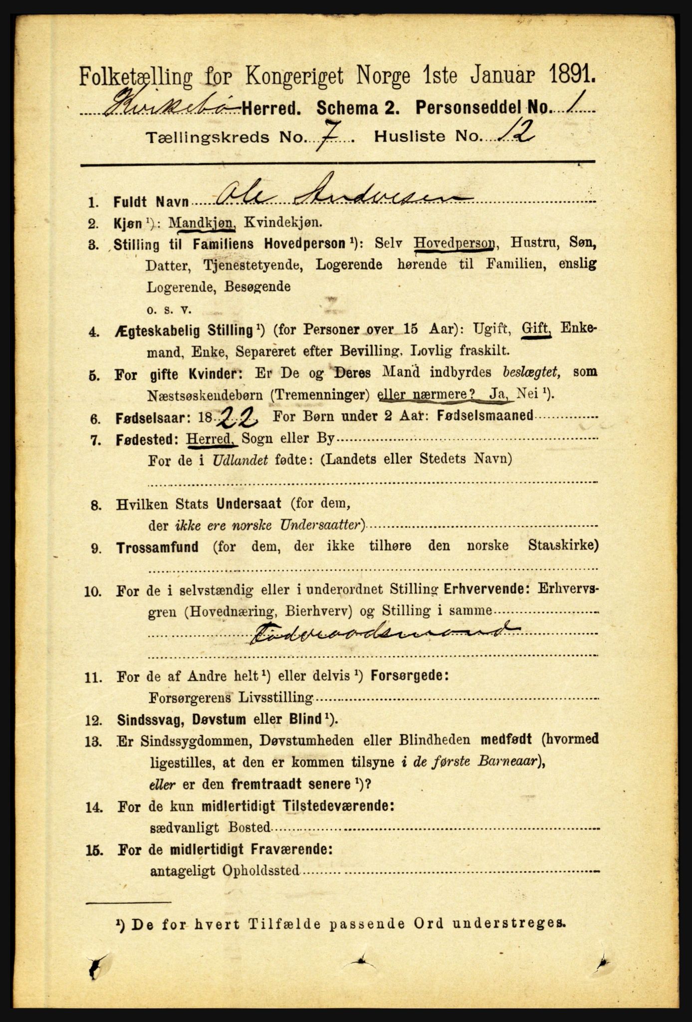 RA, 1891 census for 1416 Kyrkjebø, 1891, p. 1922