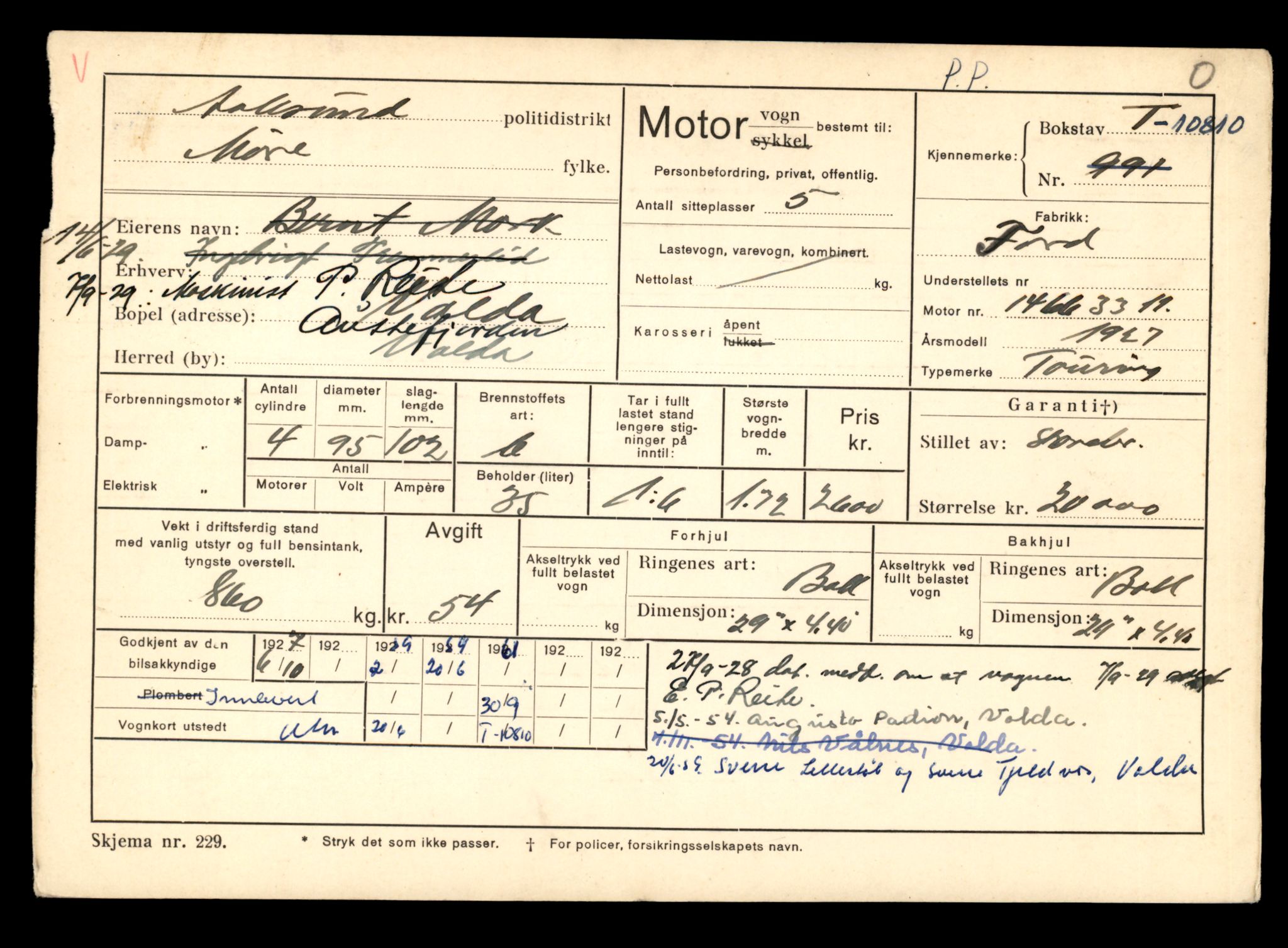 Møre og Romsdal vegkontor - Ålesund trafikkstasjon, AV/SAT-A-4099/F/Fe/L0024: Registreringskort for kjøretøy T 10810 - T 10930, 1927-1998, p. 3