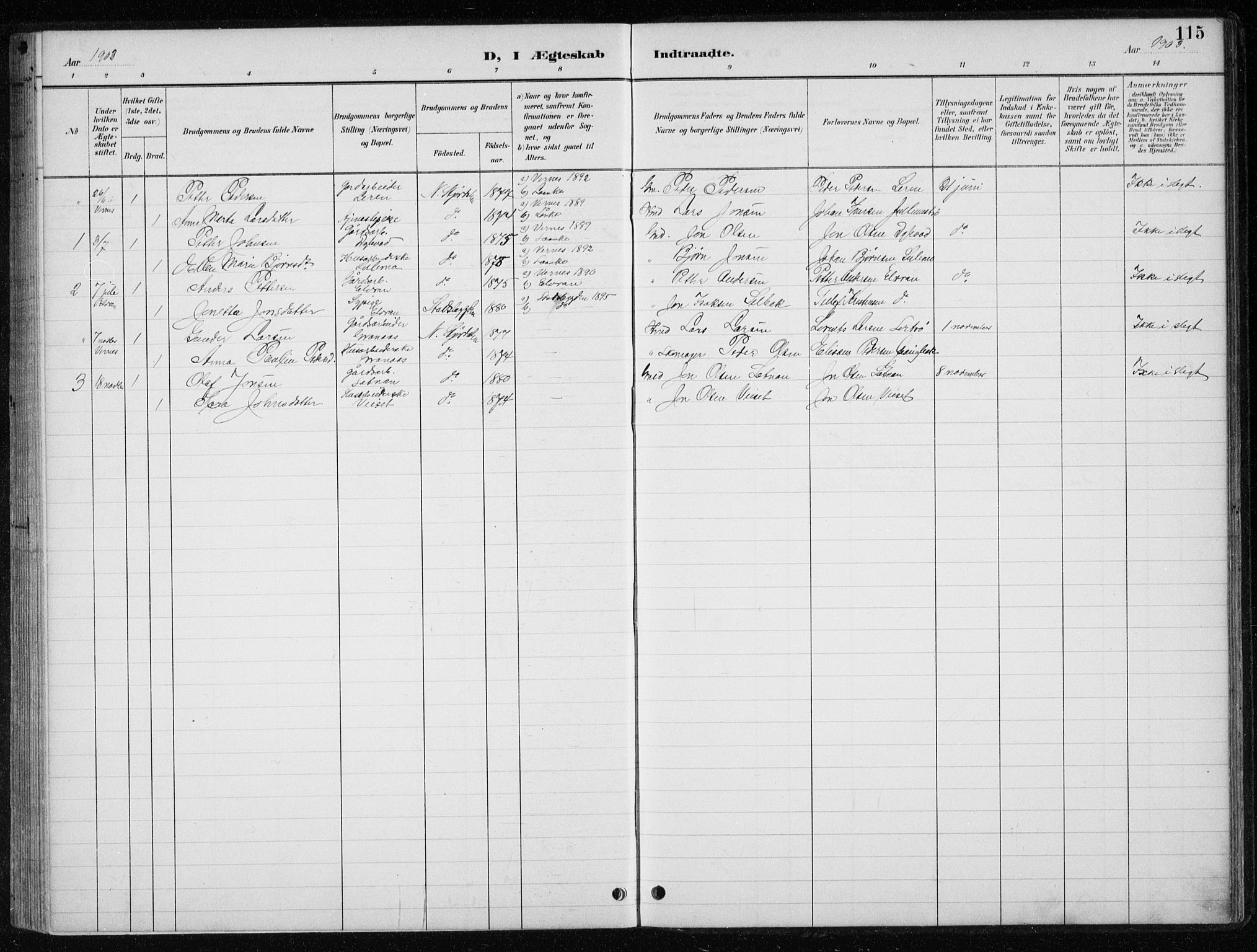 Ministerialprotokoller, klokkerbøker og fødselsregistre - Nord-Trøndelag, SAT/A-1458/710/L0096: Parish register (copy) no. 710C01, 1892-1925, p. 115