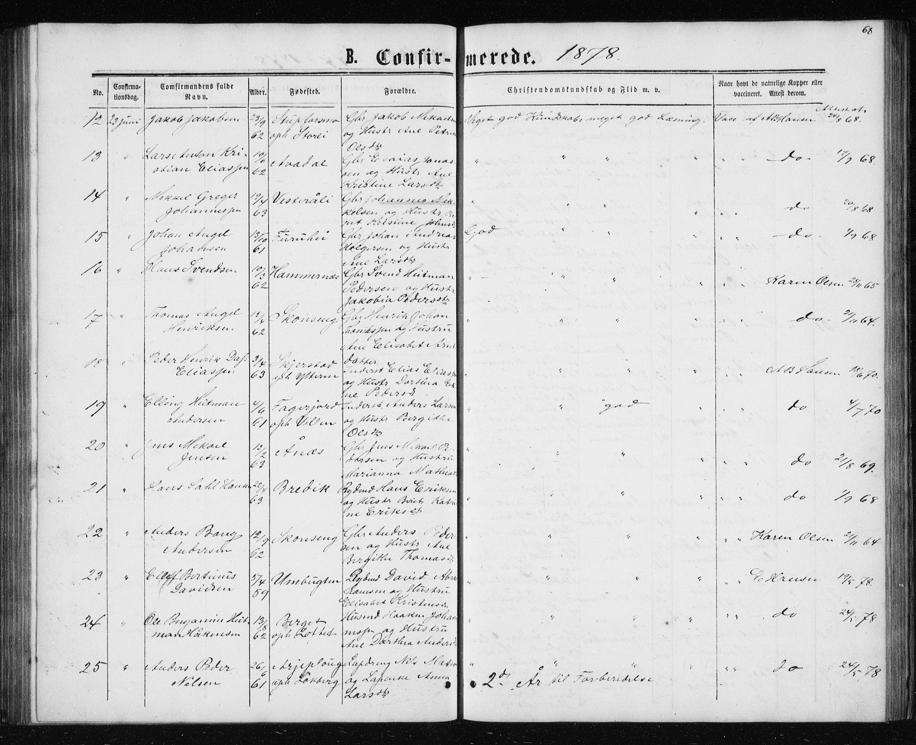 Ministerialprotokoller, klokkerbøker og fødselsregistre - Nordland, AV/SAT-A-1459/827/L0416: Parish register (copy) no. 827C05, 1865-1886, p. 68