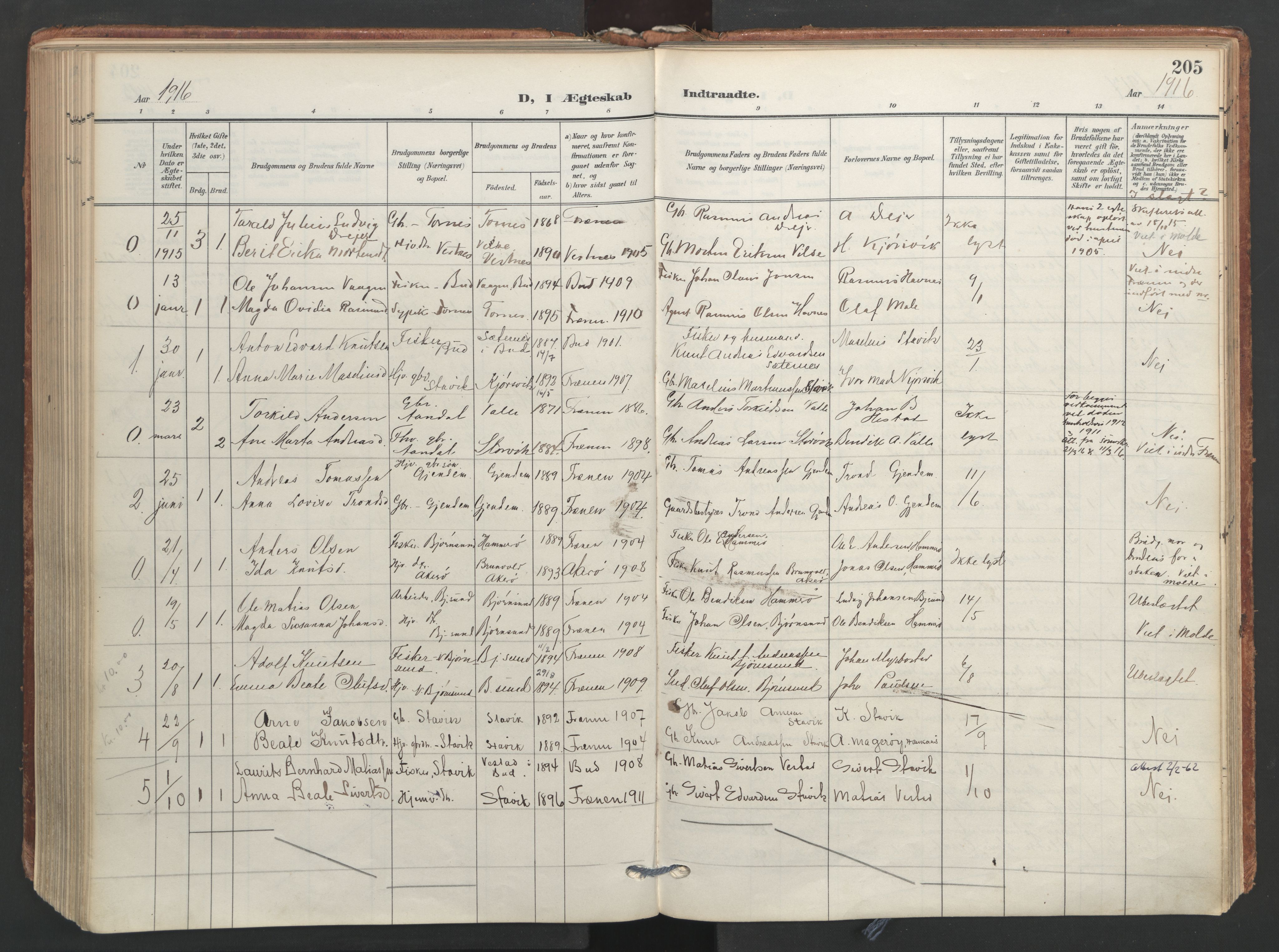 Ministerialprotokoller, klokkerbøker og fødselsregistre - Møre og Romsdal, AV/SAT-A-1454/565/L0751: Parish register (official) no. 565A05, 1905-1979, p. 205