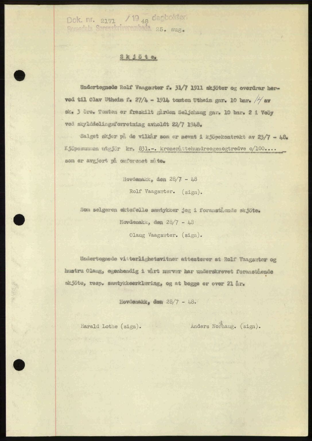 Romsdal sorenskriveri, AV/SAT-A-4149/1/2/2C: Mortgage book no. A27, 1948-1948, Diary no: : 2171/1948