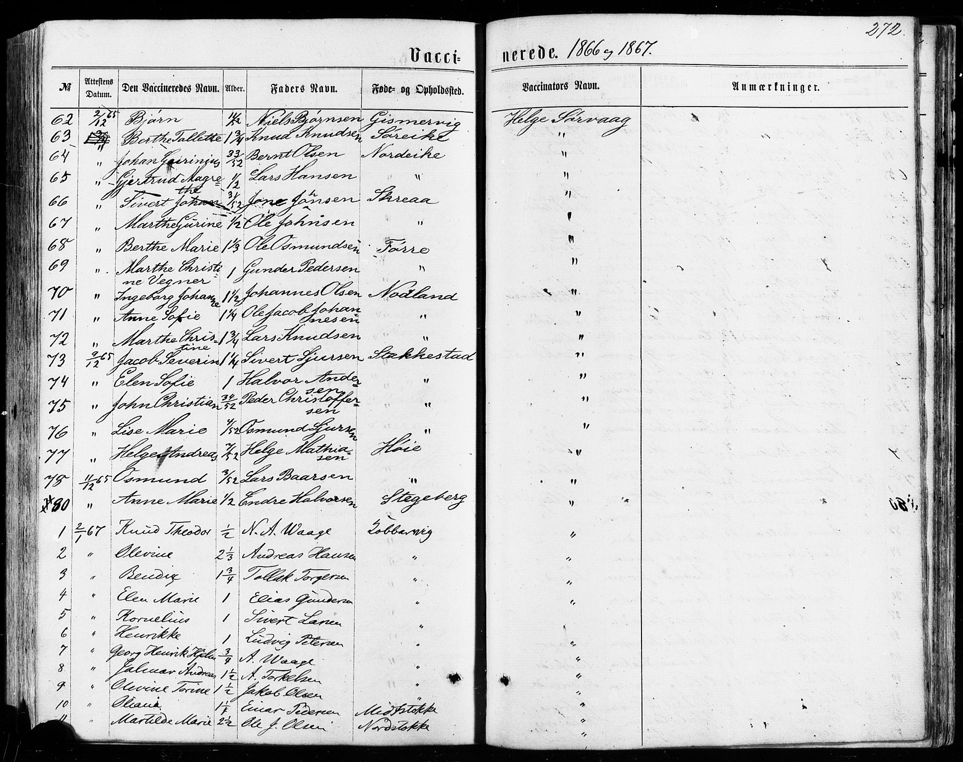 Avaldsnes sokneprestkontor, SAST/A -101851/H/Ha/Haa/L0011: Parish register (official) no. A 11, 1861-1880, p. 272