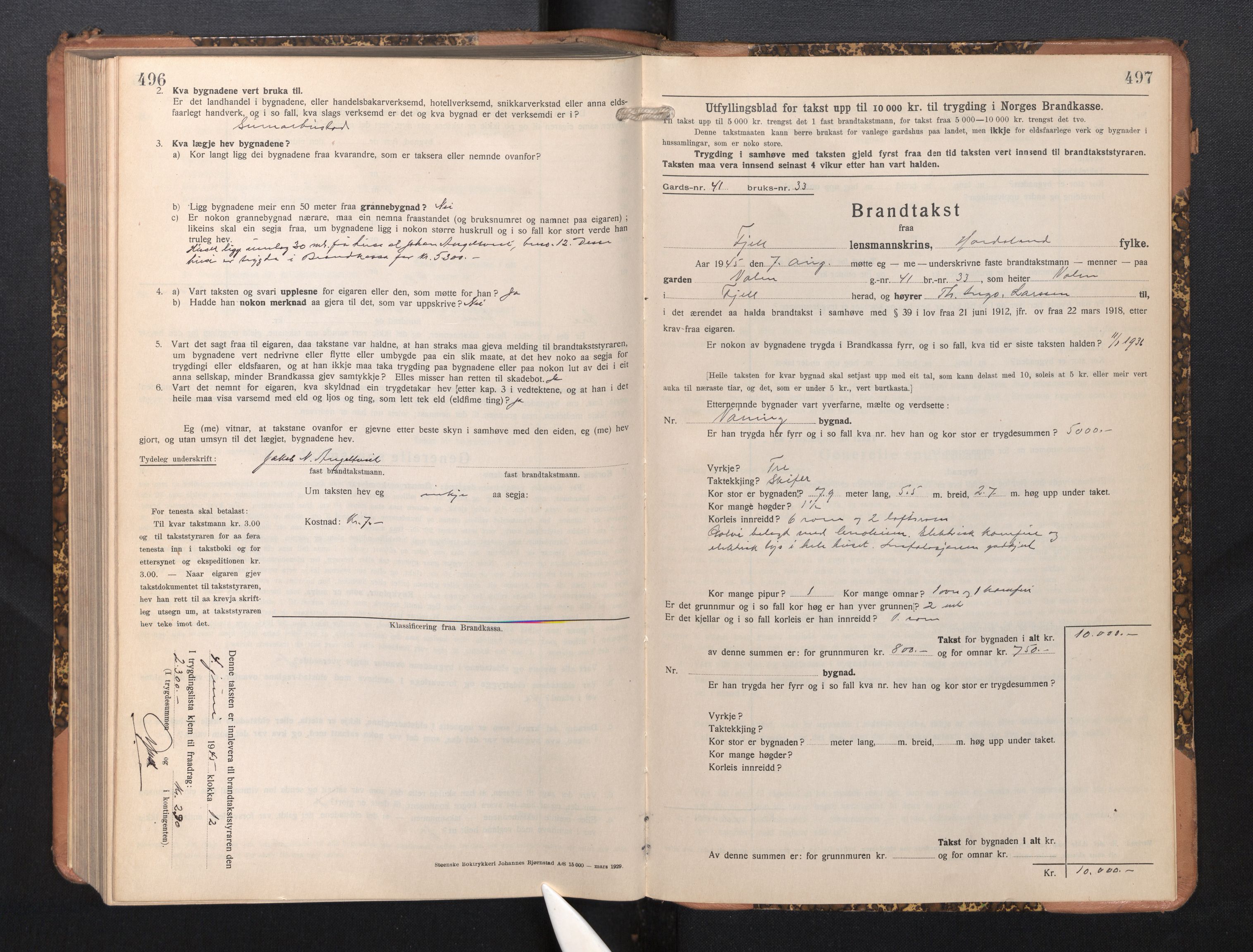 Lensmannen i Fjell, SAB/A-32301/0012/L0006: Branntakstprotokoll, skjematakst, 1931-1945, p. 496-497