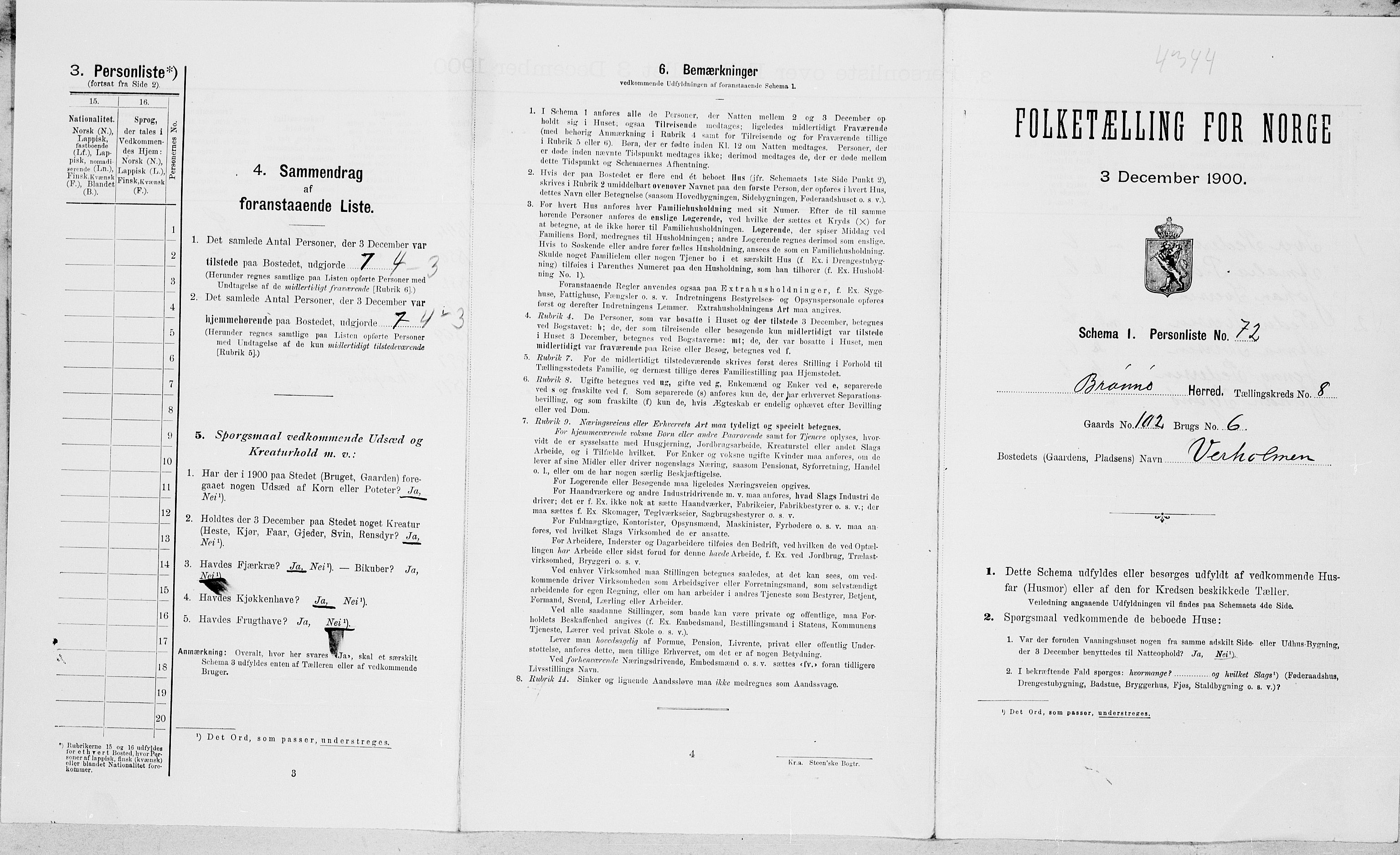 SAT, 1900 census for Brønnøy, 1900, p. 1084